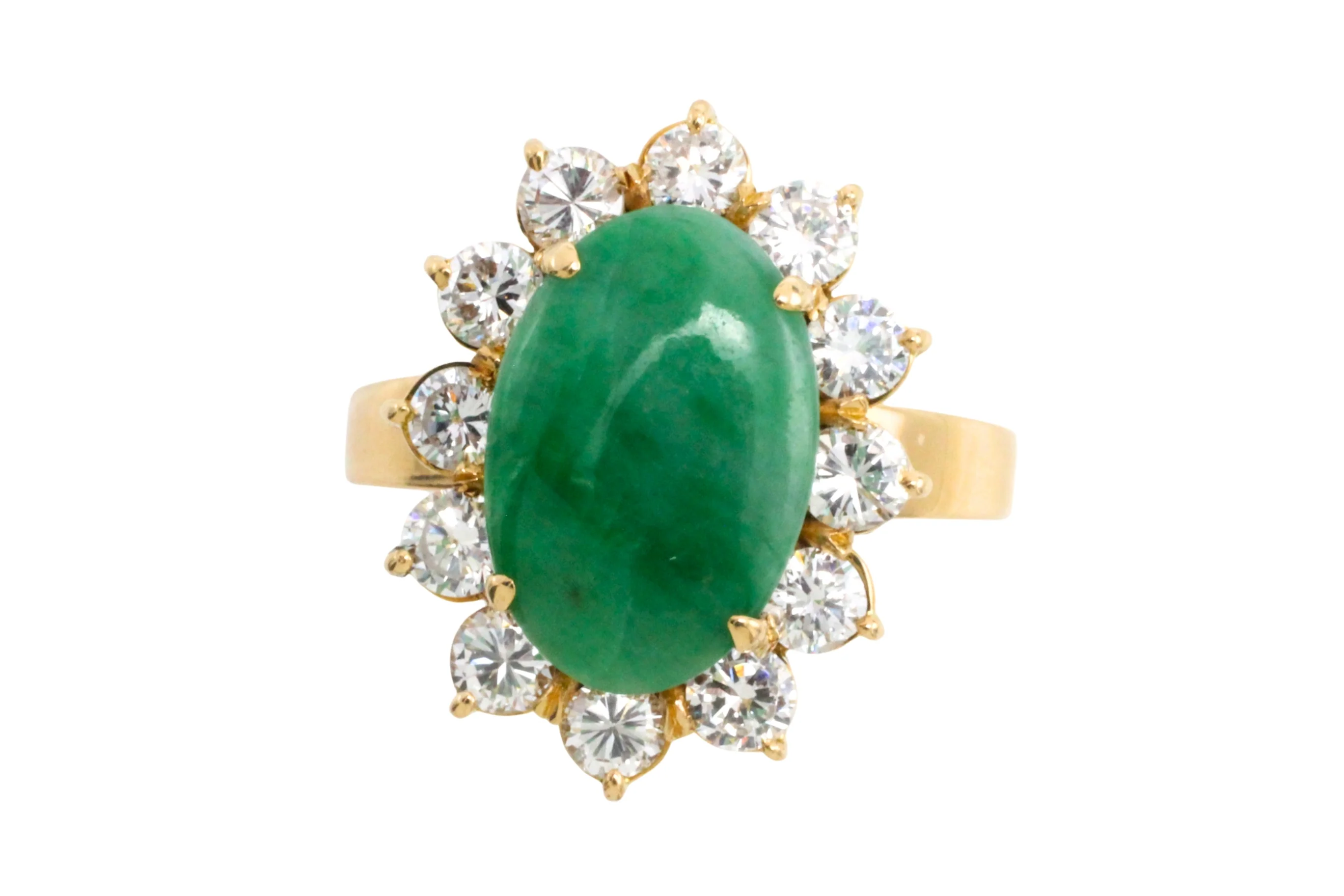 18 carat diamond and jade cluster ring