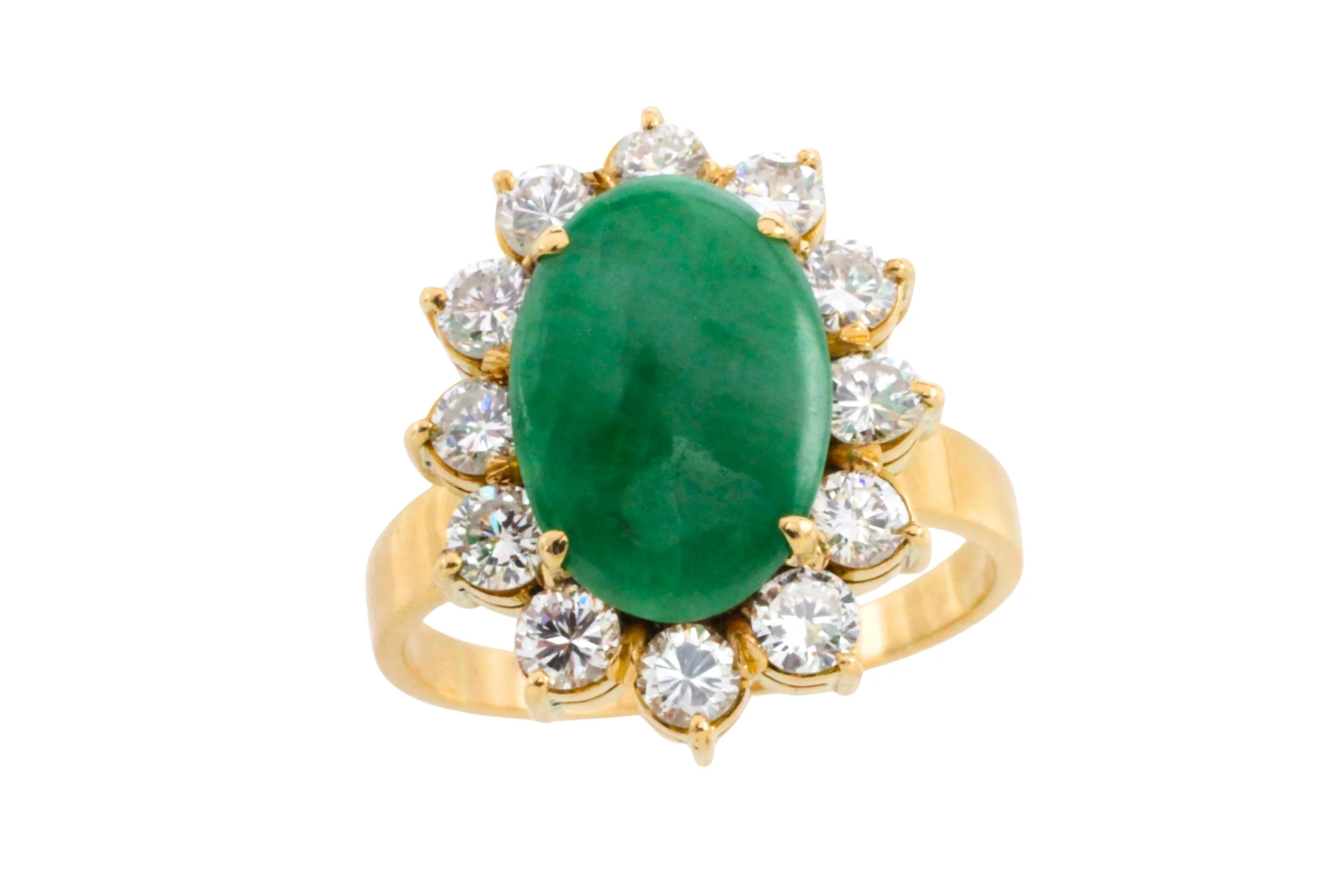18 carat diamond and jade cluster ring - Image 2