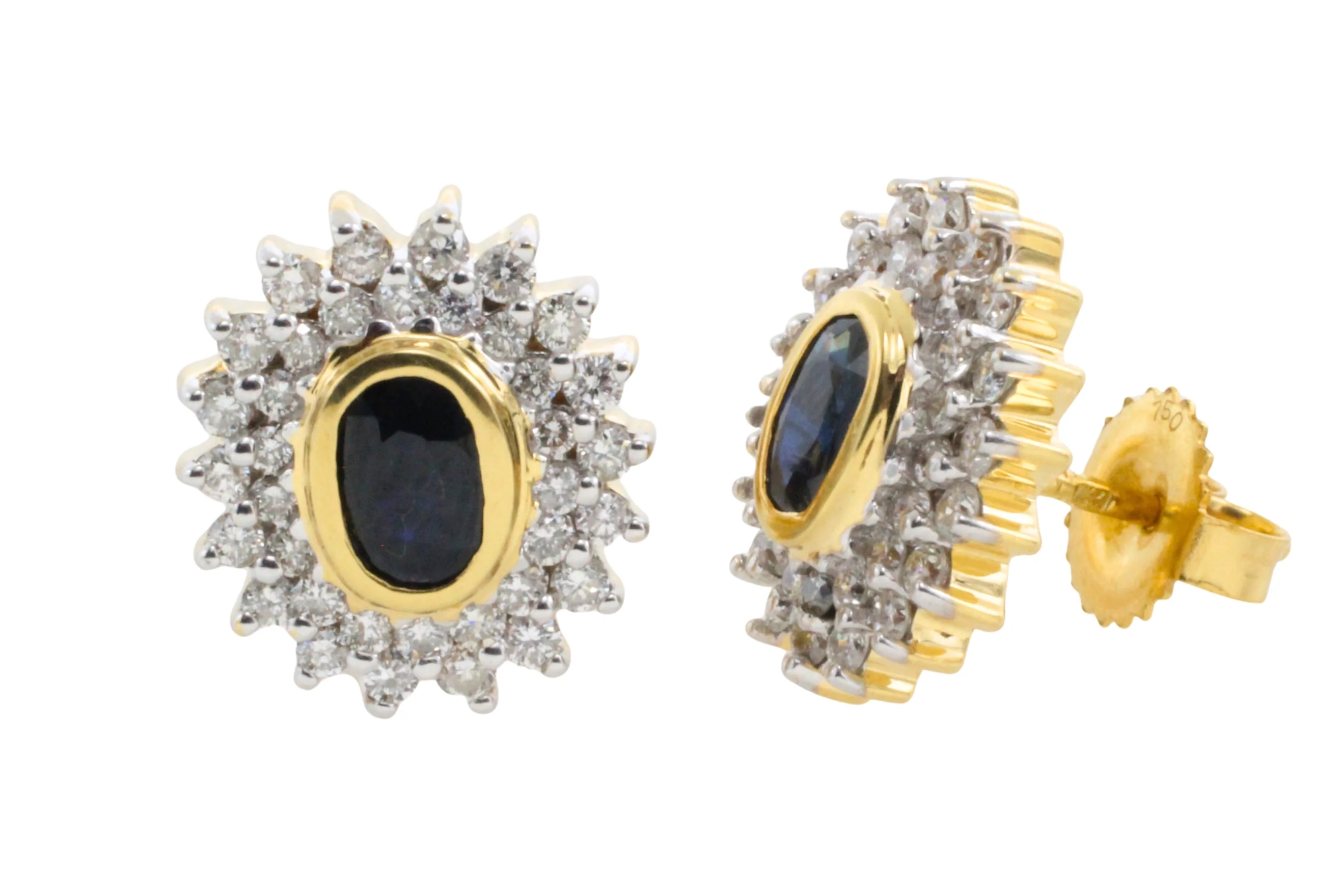 18 carat gold sapphire and diamond studs - Image 2