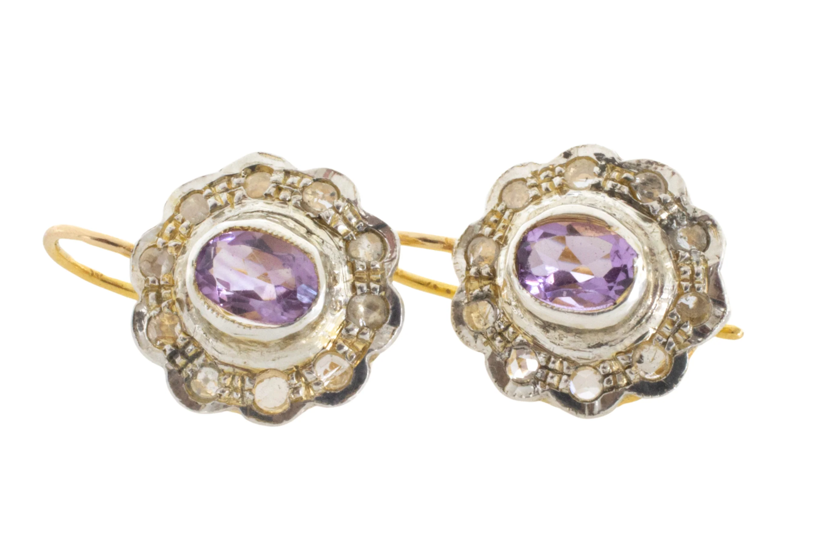 Amethyst and rose diamond earrings in silver and gold - Image 2