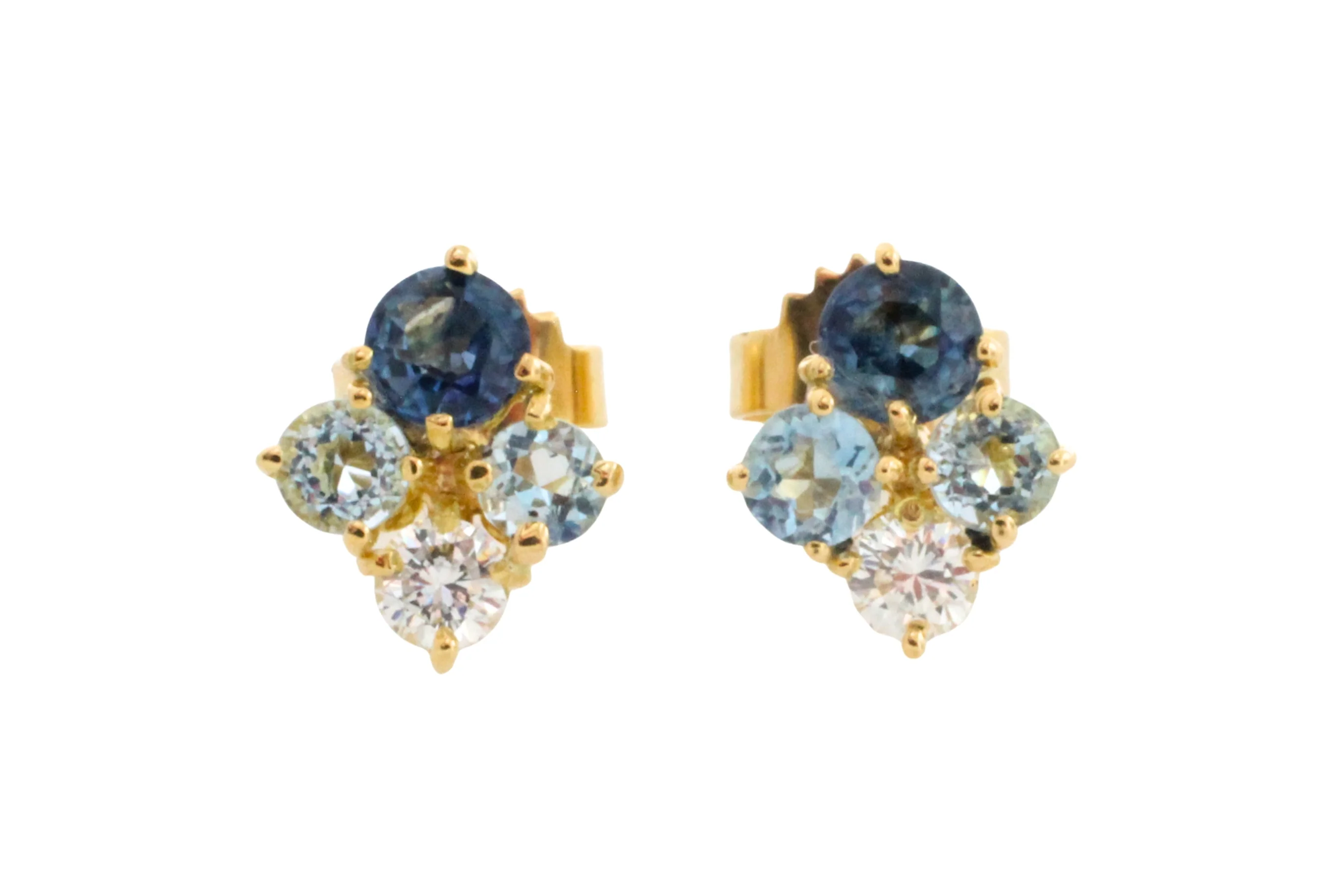 Aquamarine diamond and sapphire studs
