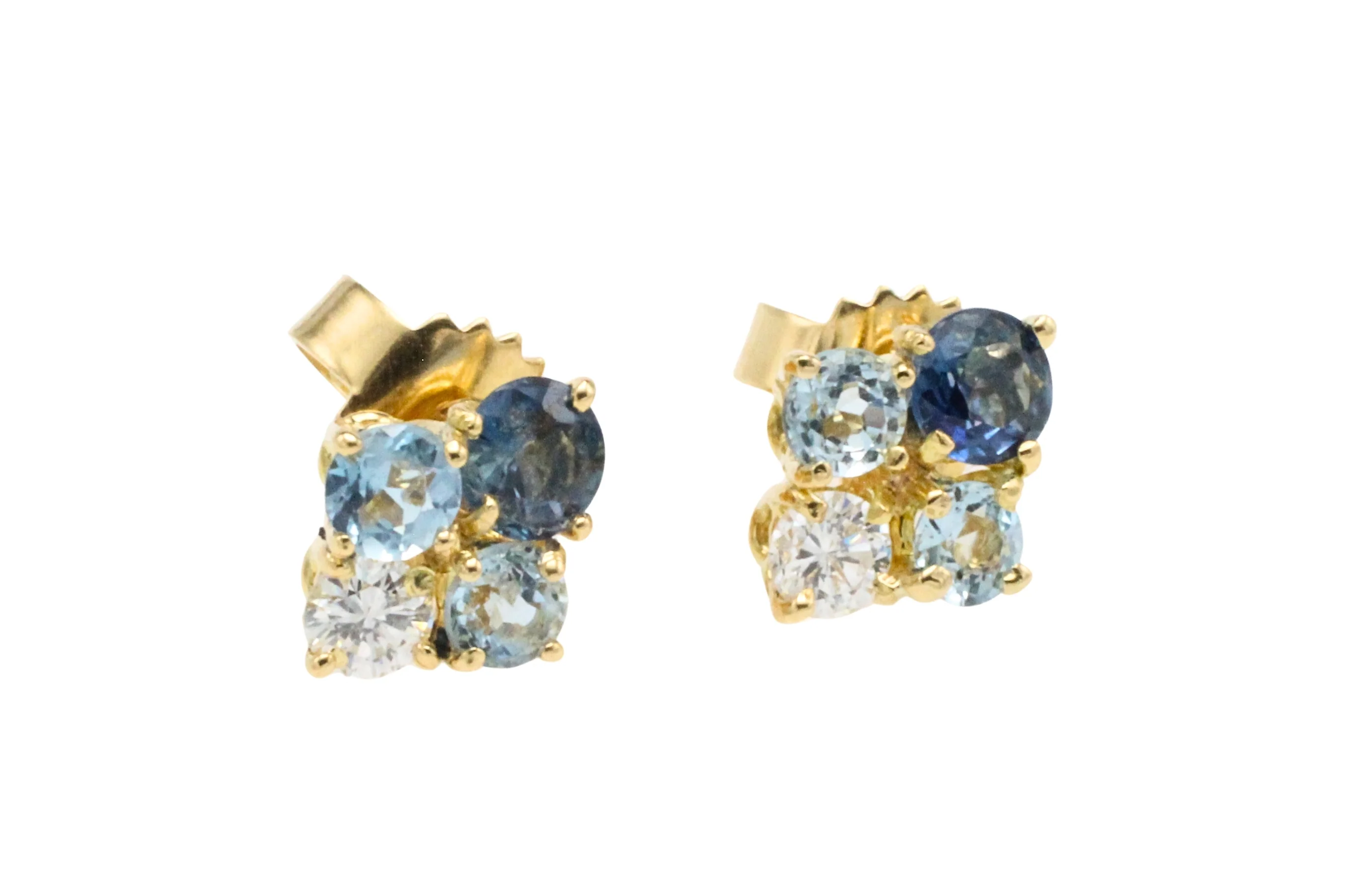 Aquamarine diamond and sapphire studs - Image 4