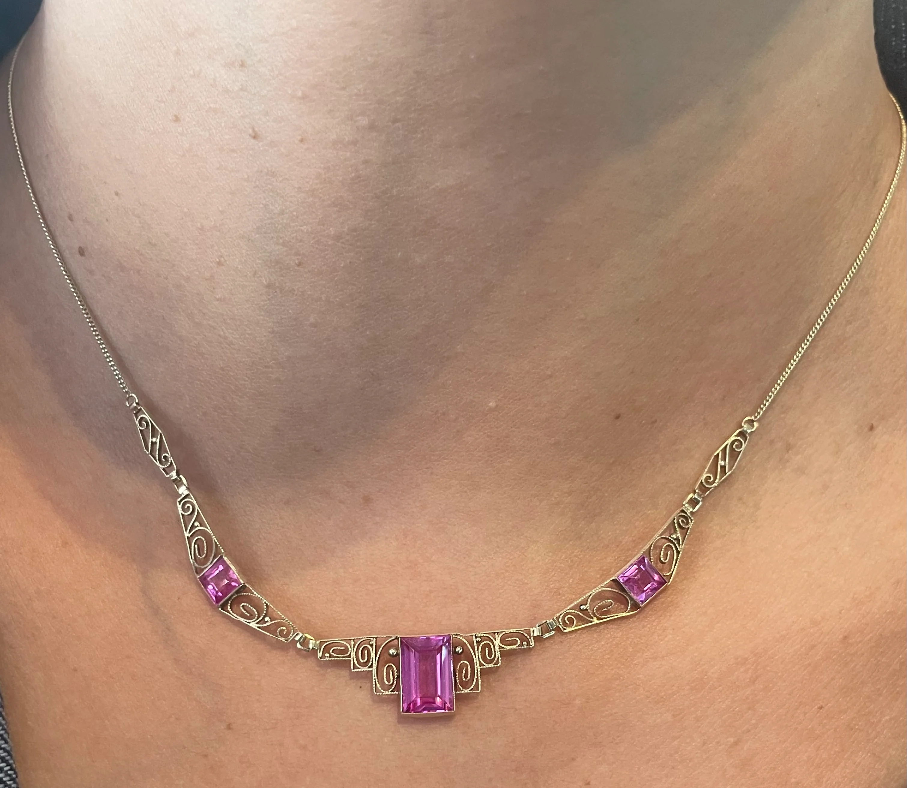 Art Deco filigree collier in 14 carat gold - Image 7