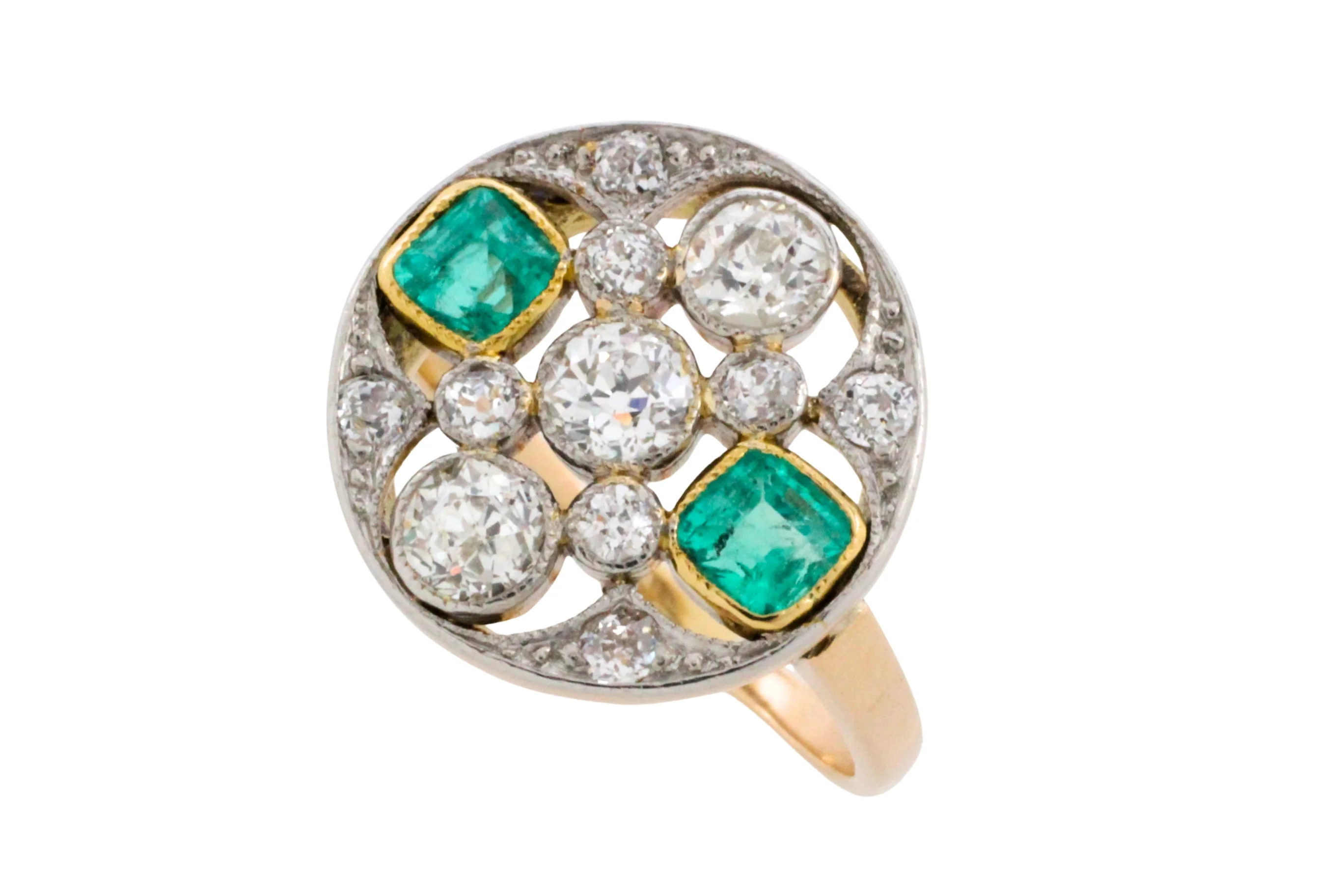 Art Deco old cut diamond and emerald ring