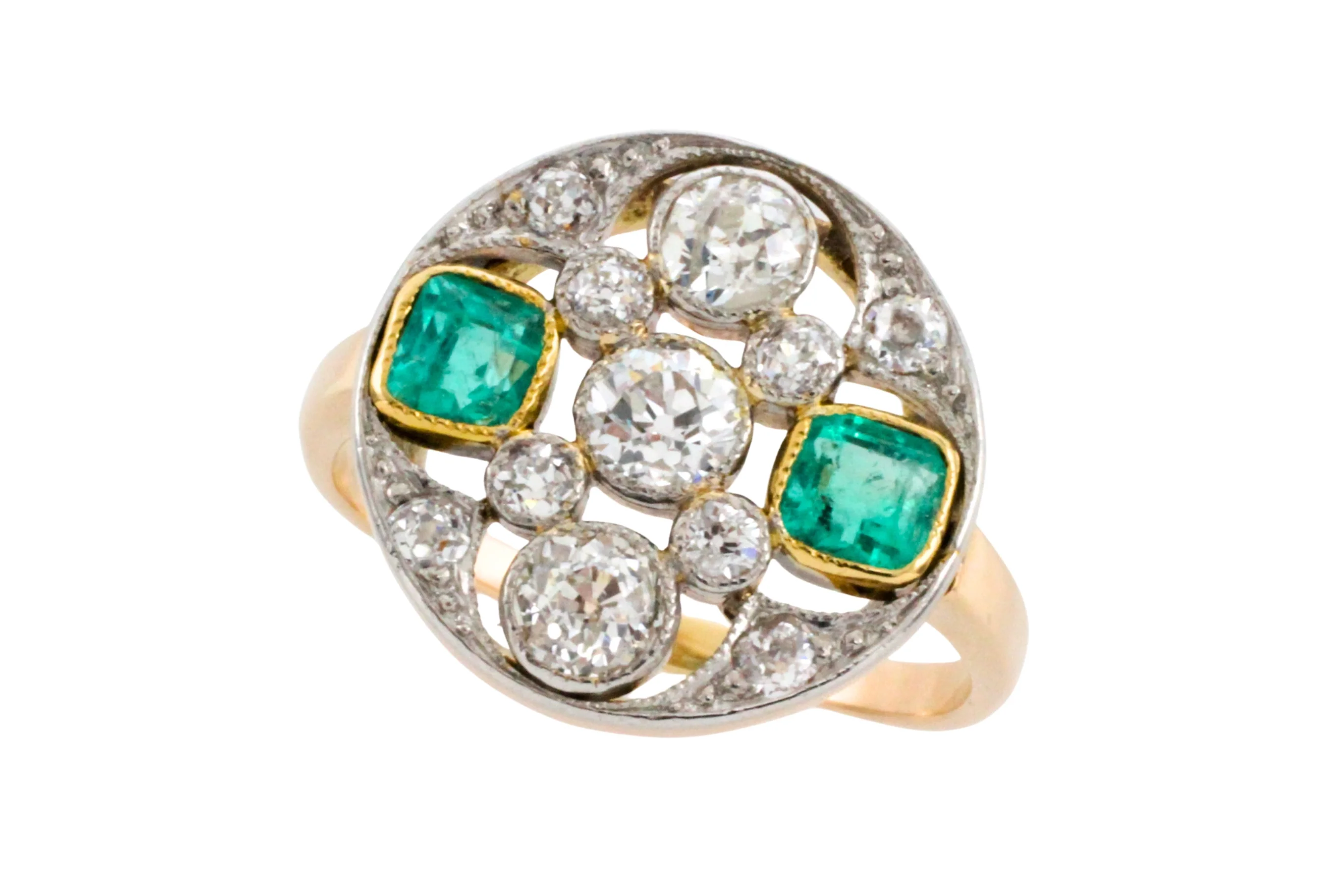 Art Deco old cut diamond and emerald ring - Image 2