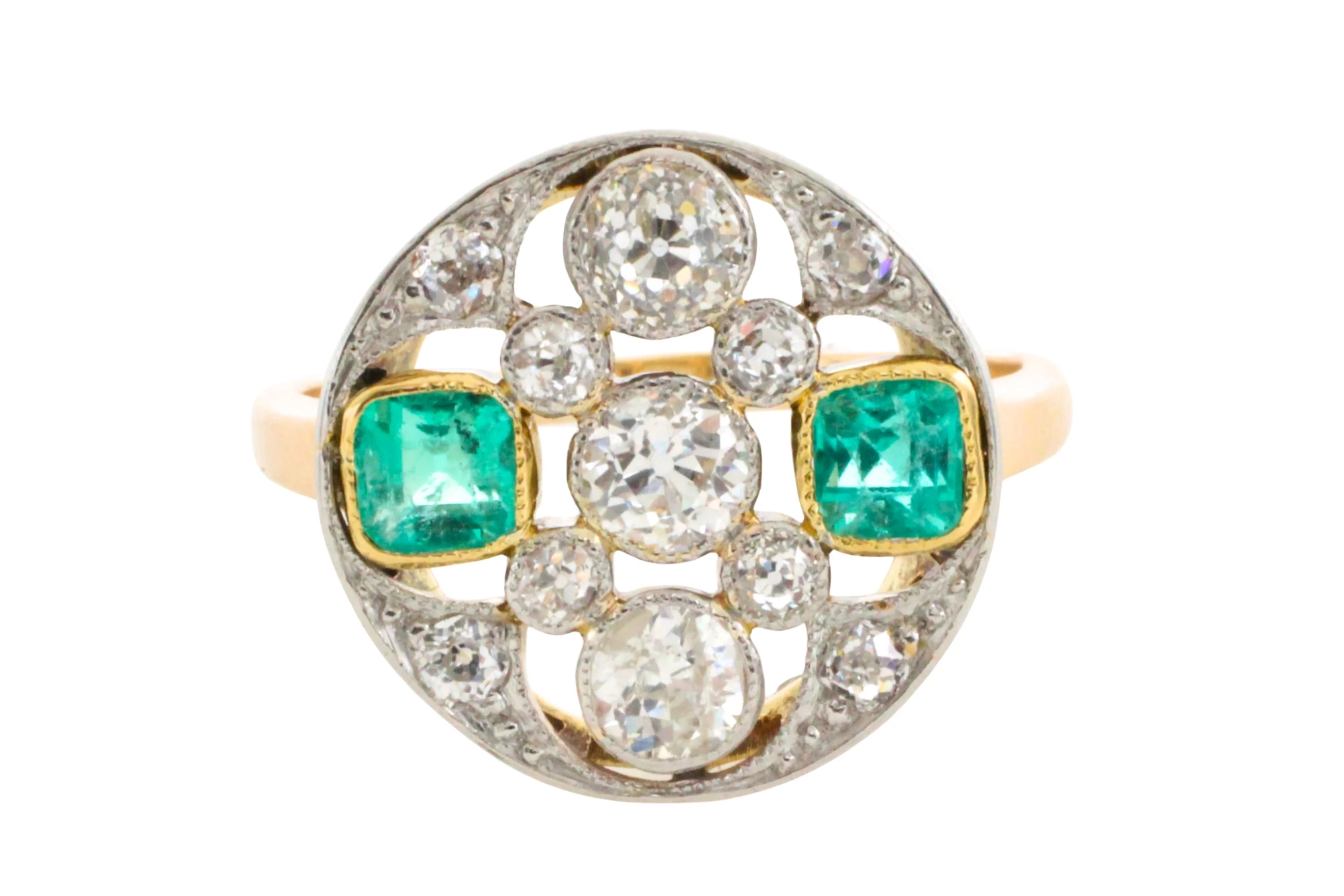 Art Deco old cut diamond and emerald ring - Image 3