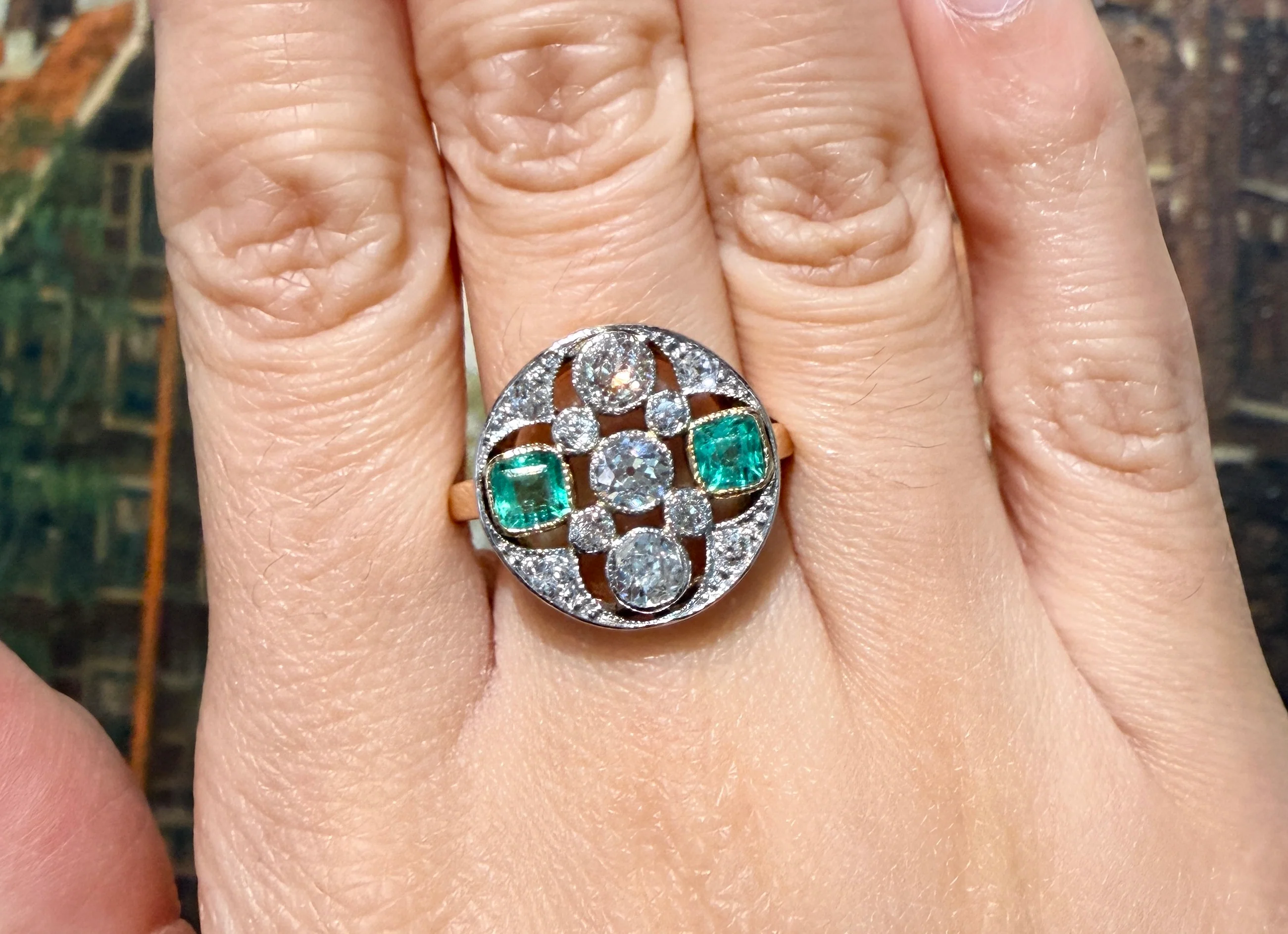 Art Deco old cut diamond and emerald ring - Image 8
