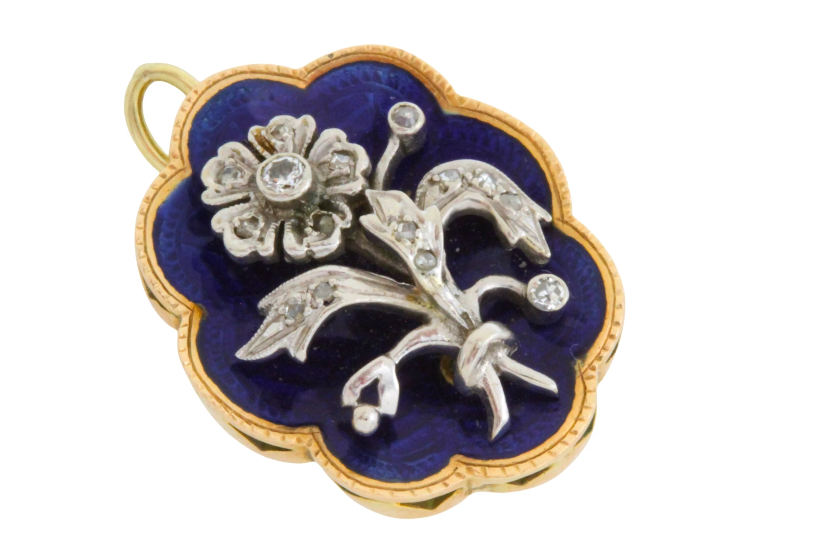 Blue enamel pendant with diamond in silver and gold