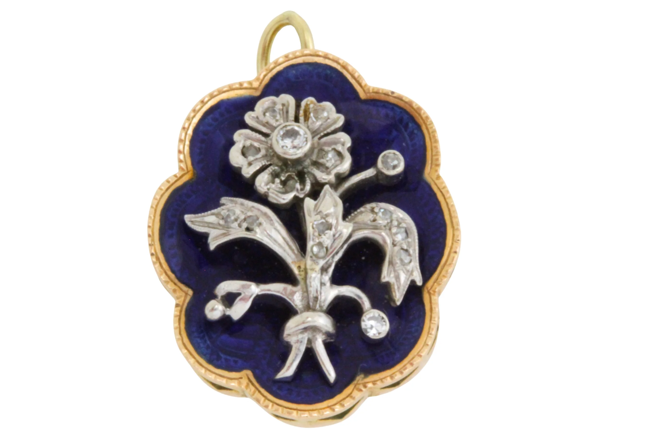 Blue enamel pendant with diamond in silver and gold - Image 2