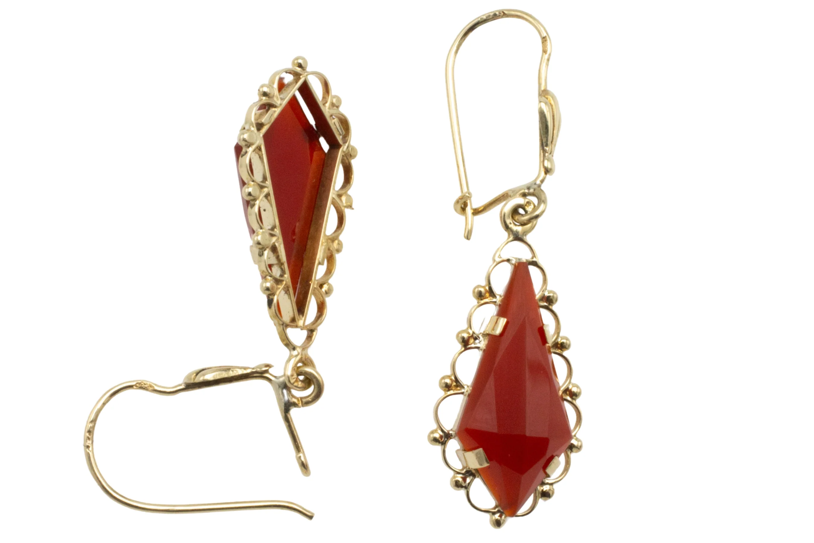 Carnelian pendant earrings in 14 carat gold - Image 2