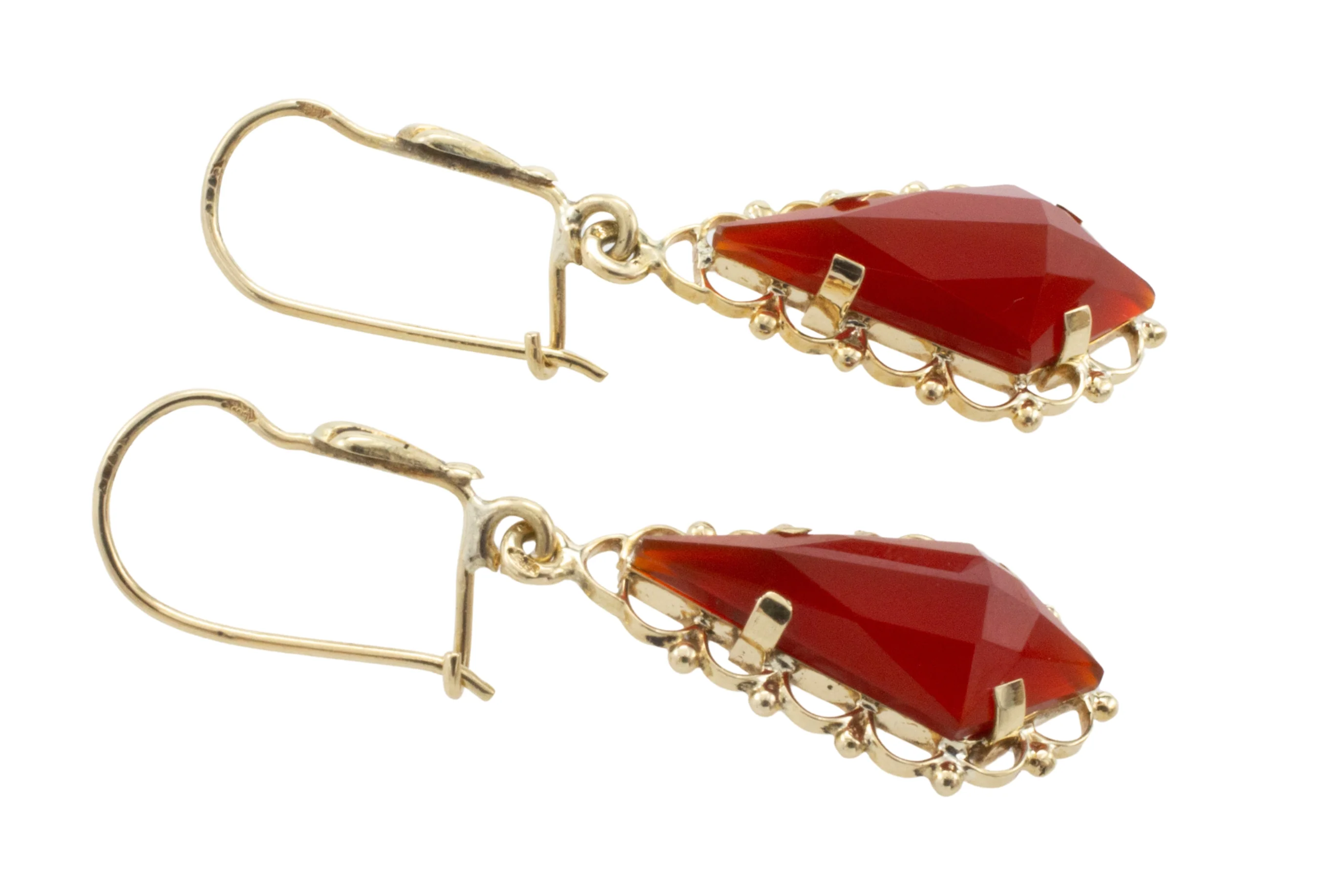Carnelian pendant earrings in 14 carat gold - Image 3