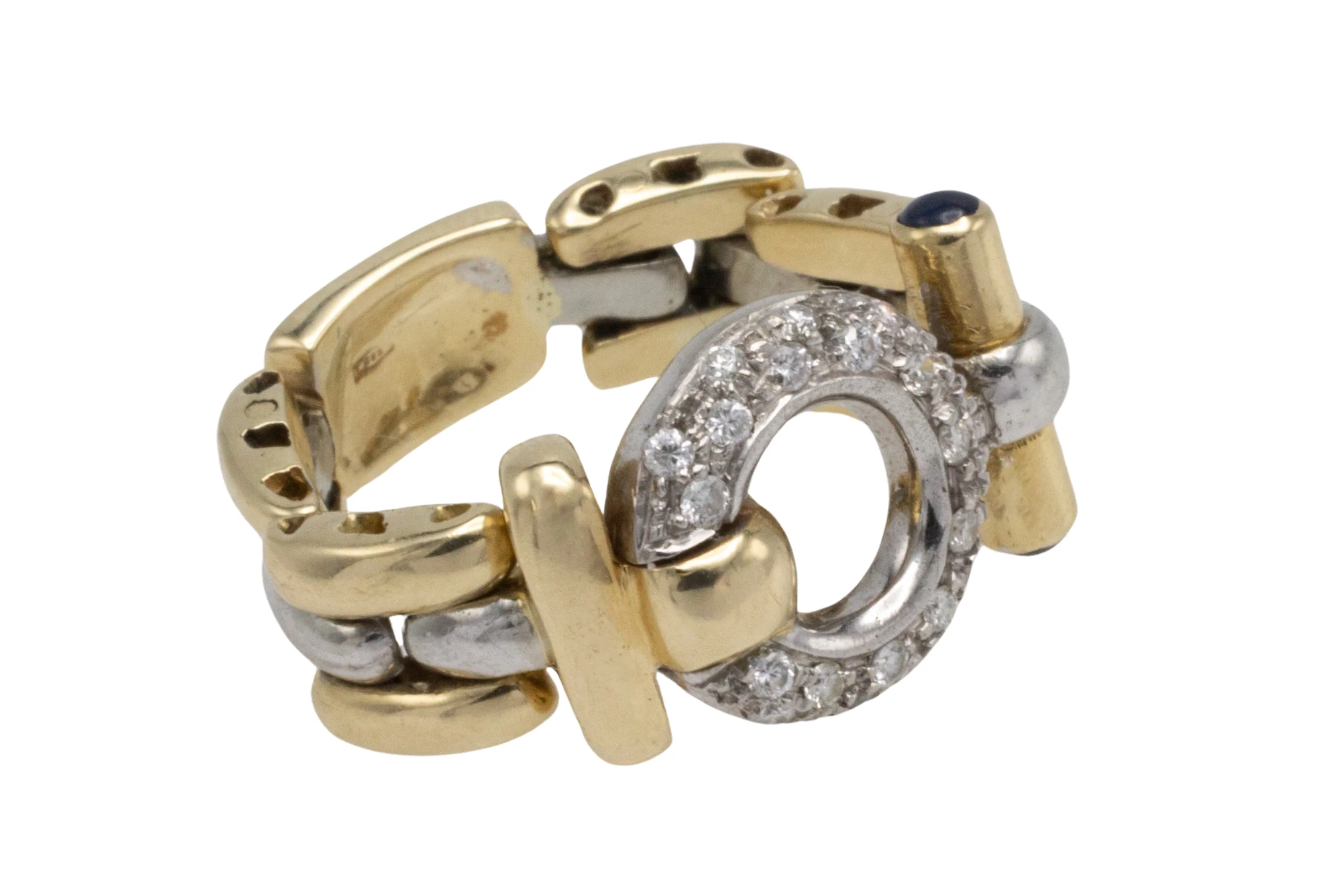 Chain link ring with diamonds and sapphires - Image 2
