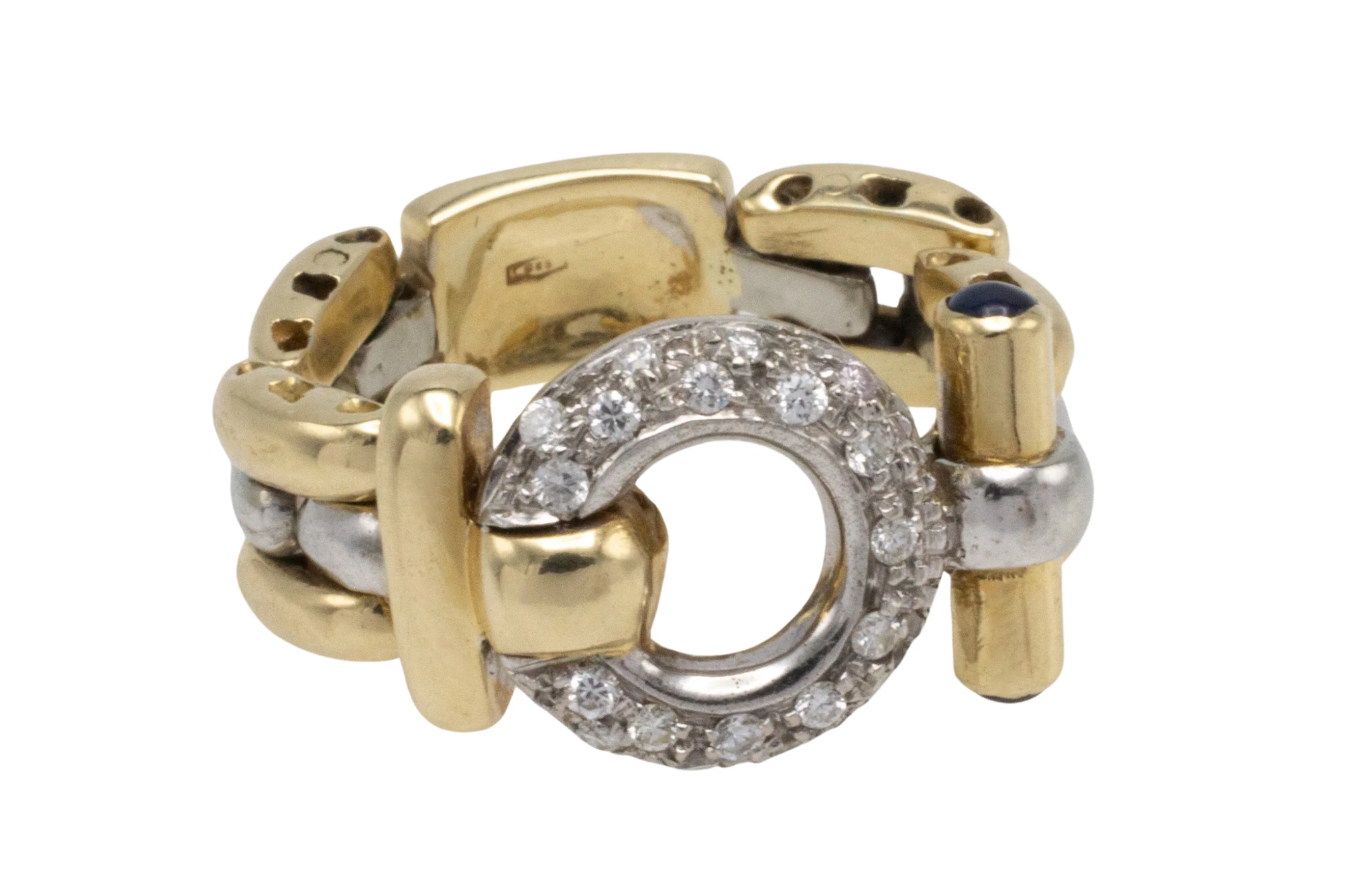 Chain link ring with diamonds and sapphires - Image 3