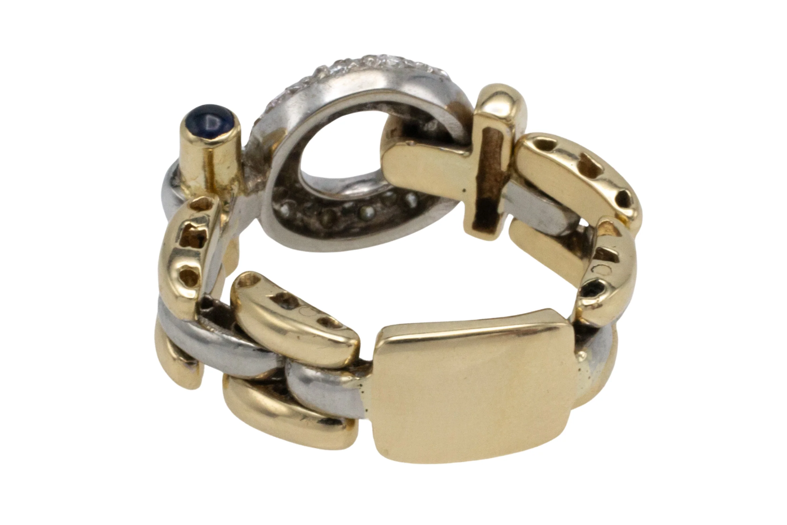 Chain link ring with diamonds and sapphires - Image 4