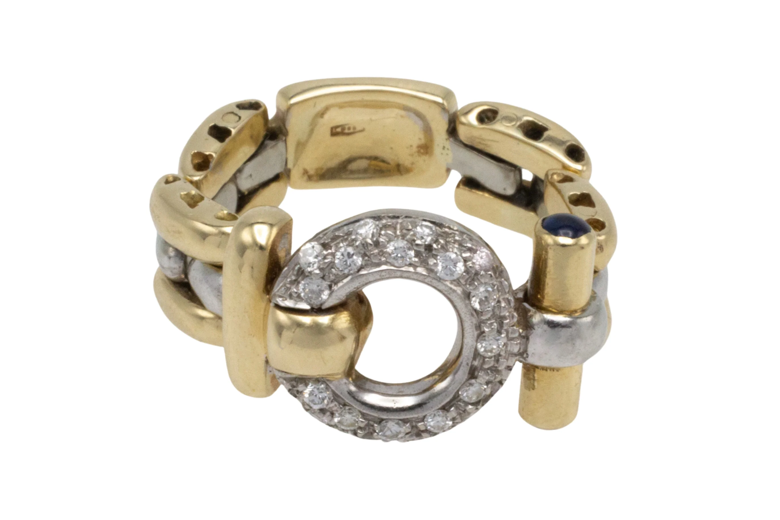 Chain link ring with diamonds and sapphires - Image 6