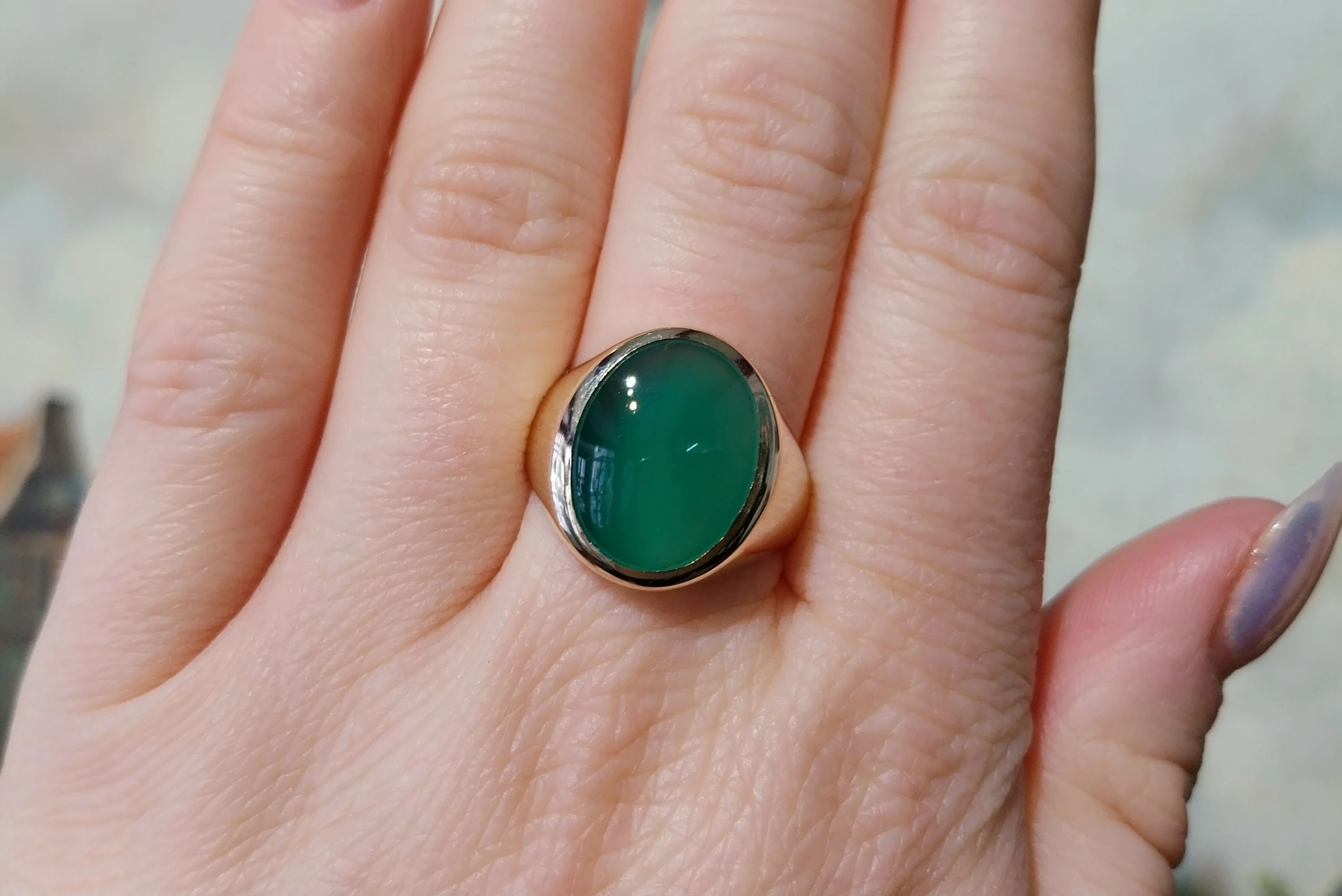 Chrysoprase signet ring in 14 carat gold - Image 6
