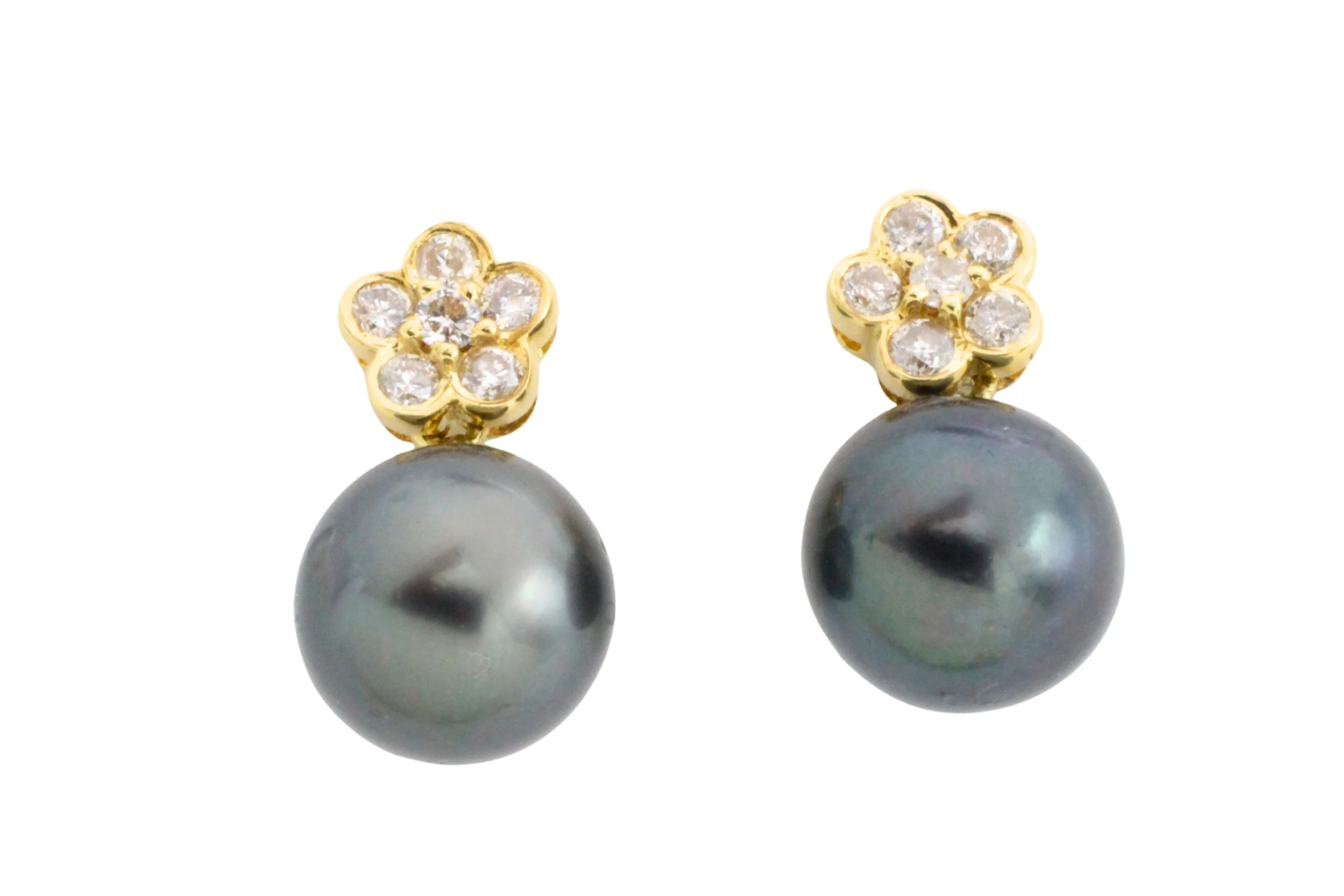 Diamond and grey pearl earrings