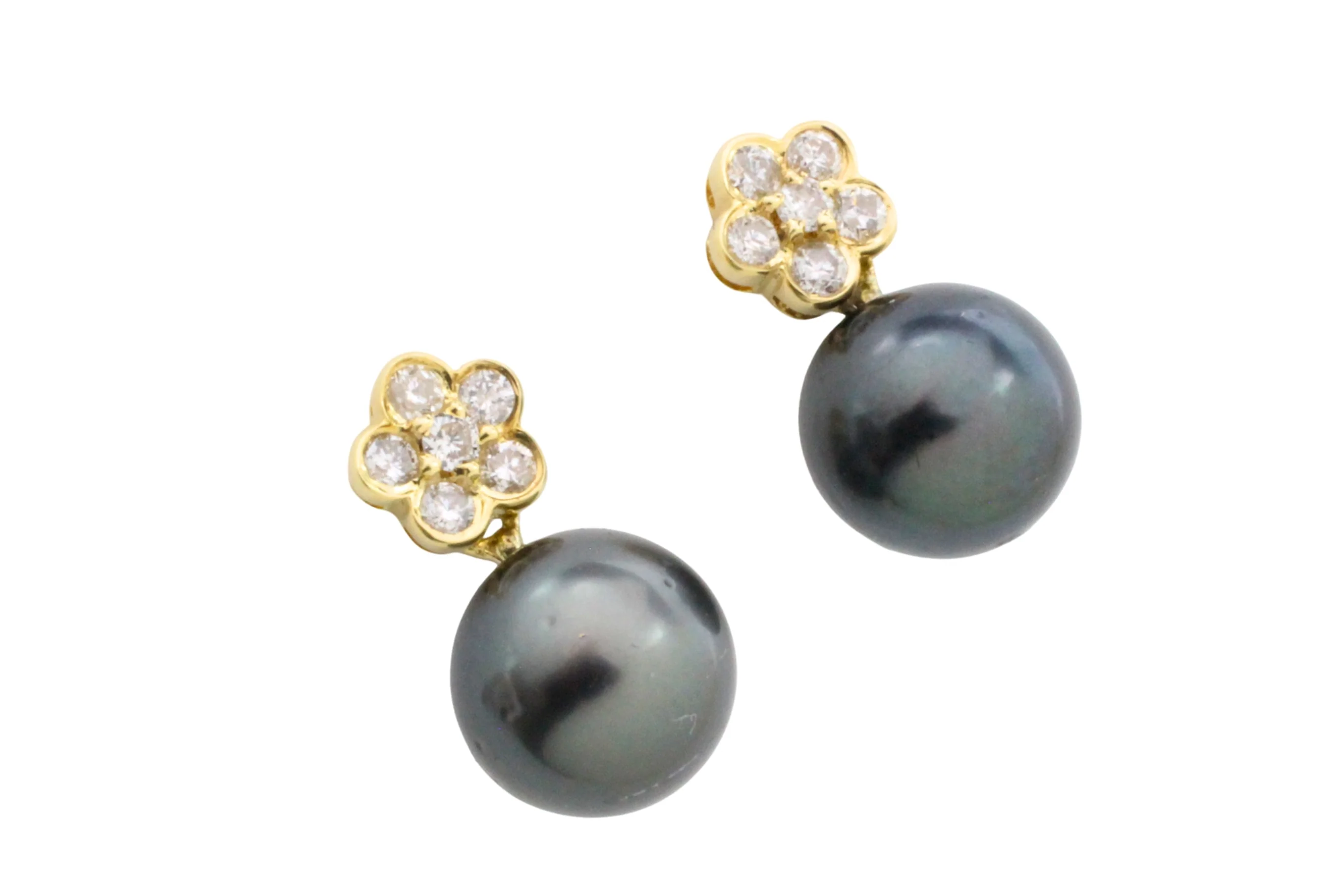 Diamond and grey pearl earrings - Image 2