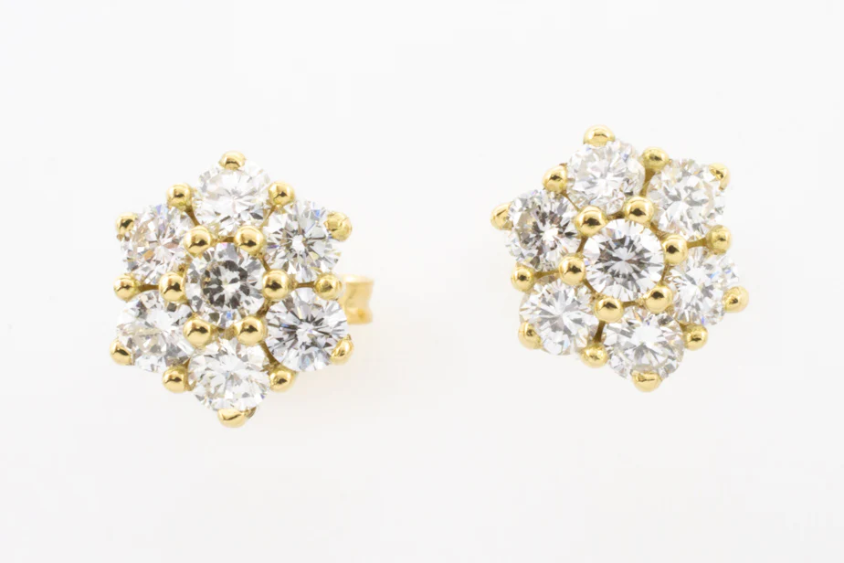 Diamond cluster ear studs in 14 carat gold
