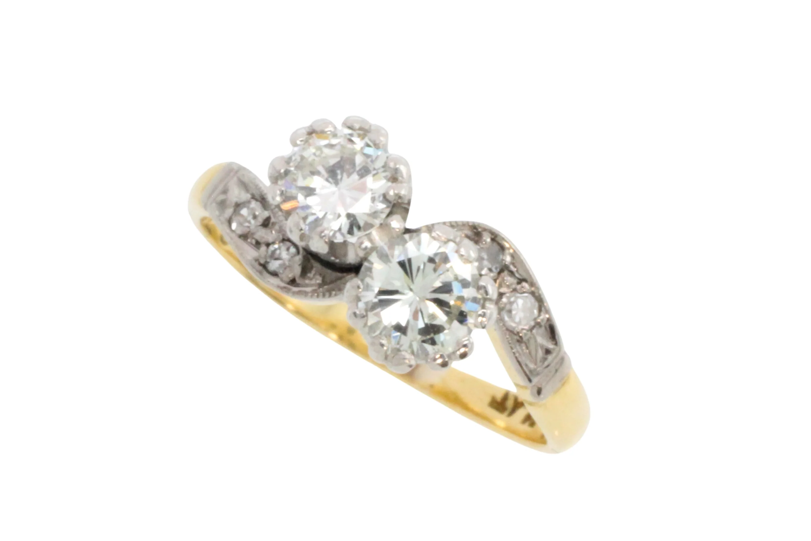 Diamond Toi et Moi ring in 18 carat gold and platinum