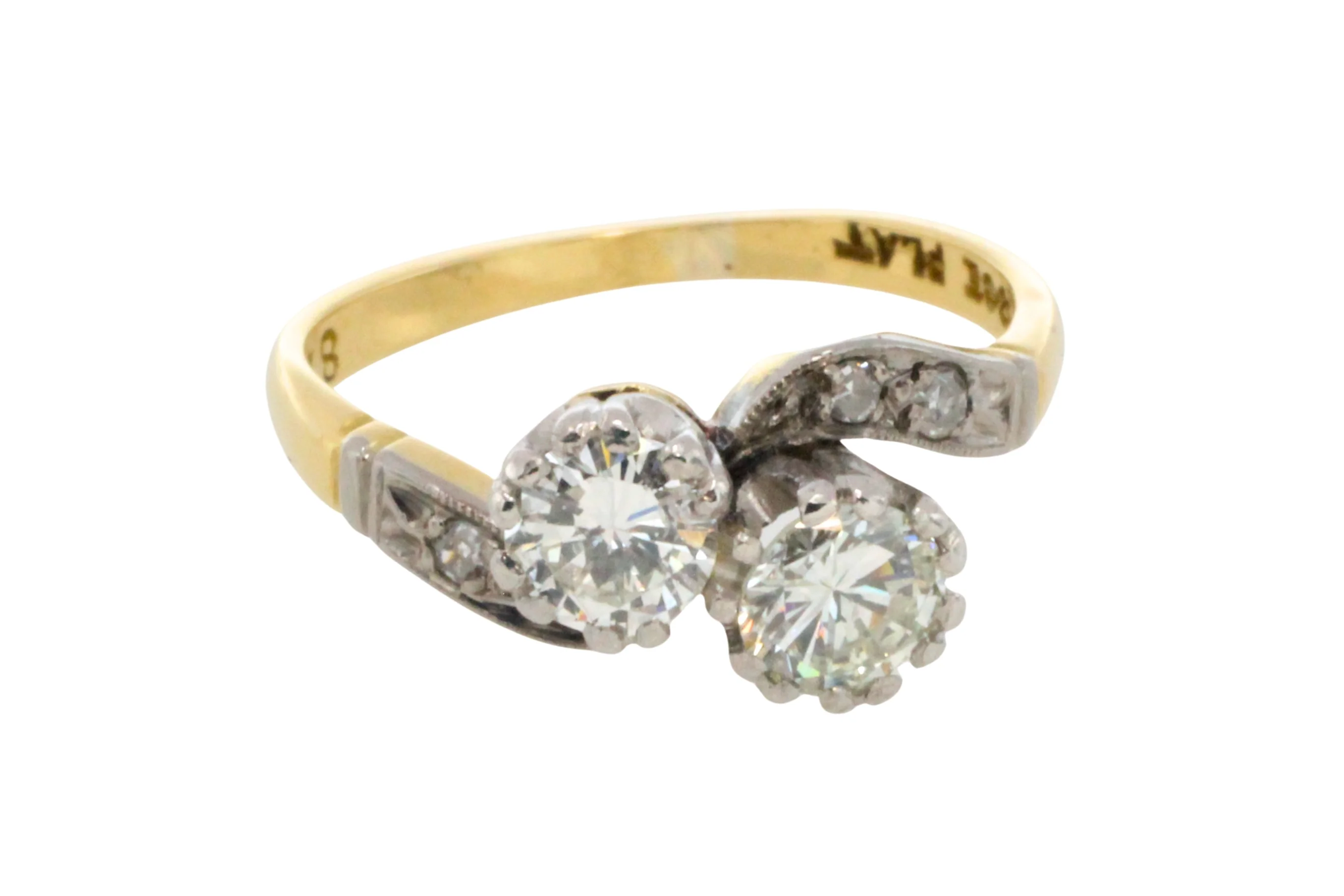 Diamond Toi et Moi ring in 18 carat gold and platinum - Image 2