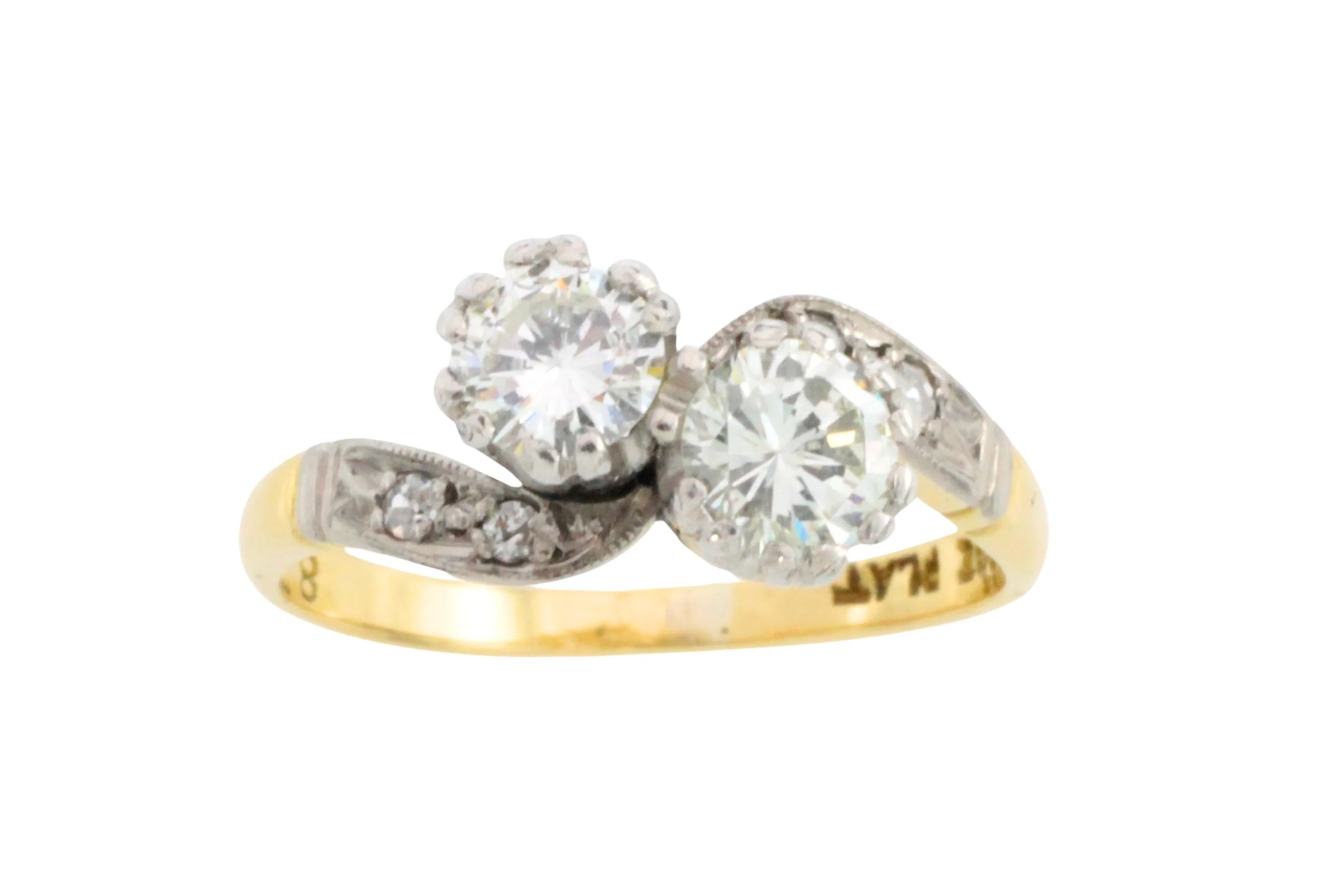 Diamond Toi et Moi ring in 18 carat gold and platinum - Image 3
