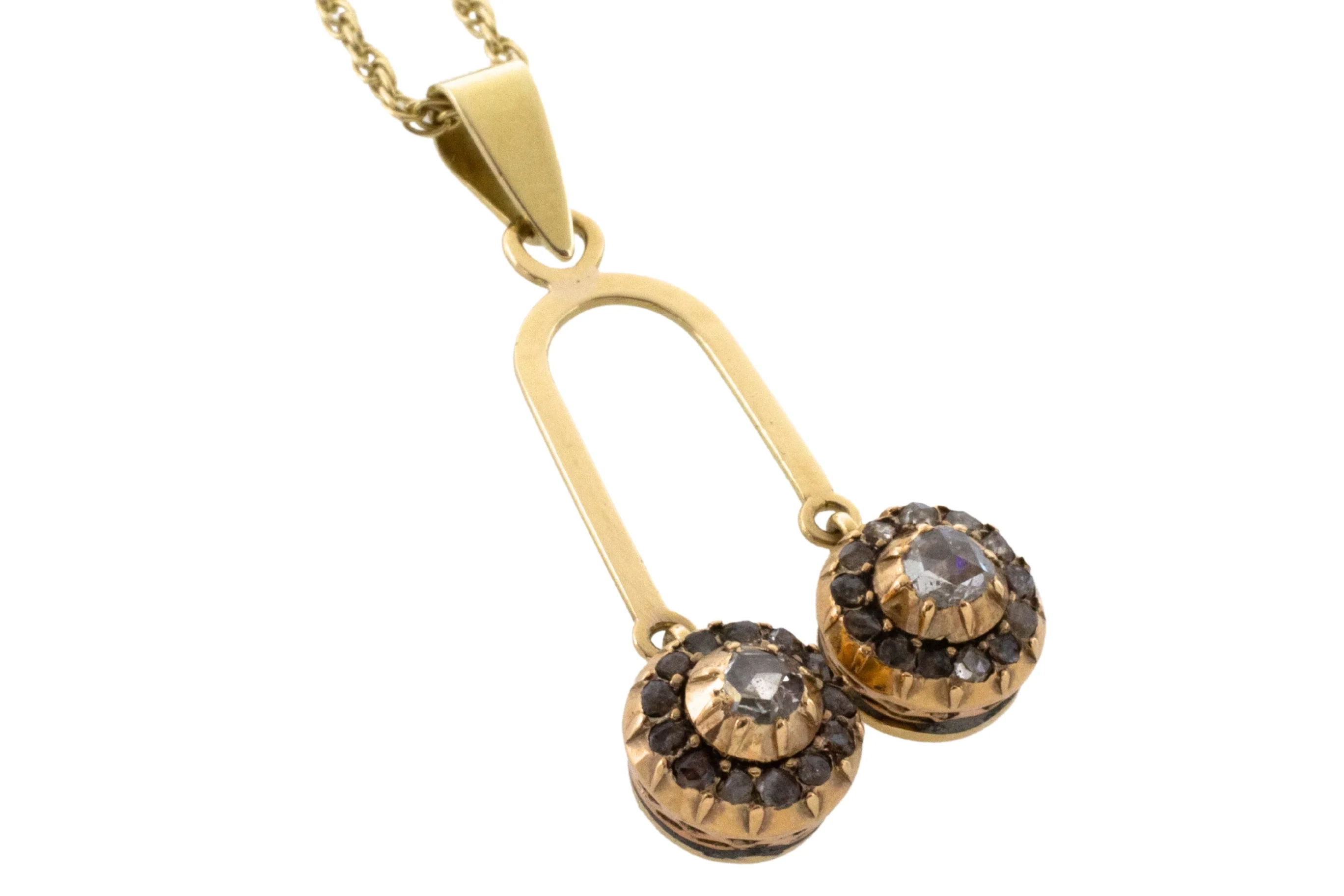 Double rose diamond pendant in 14 carat gold - Image 2