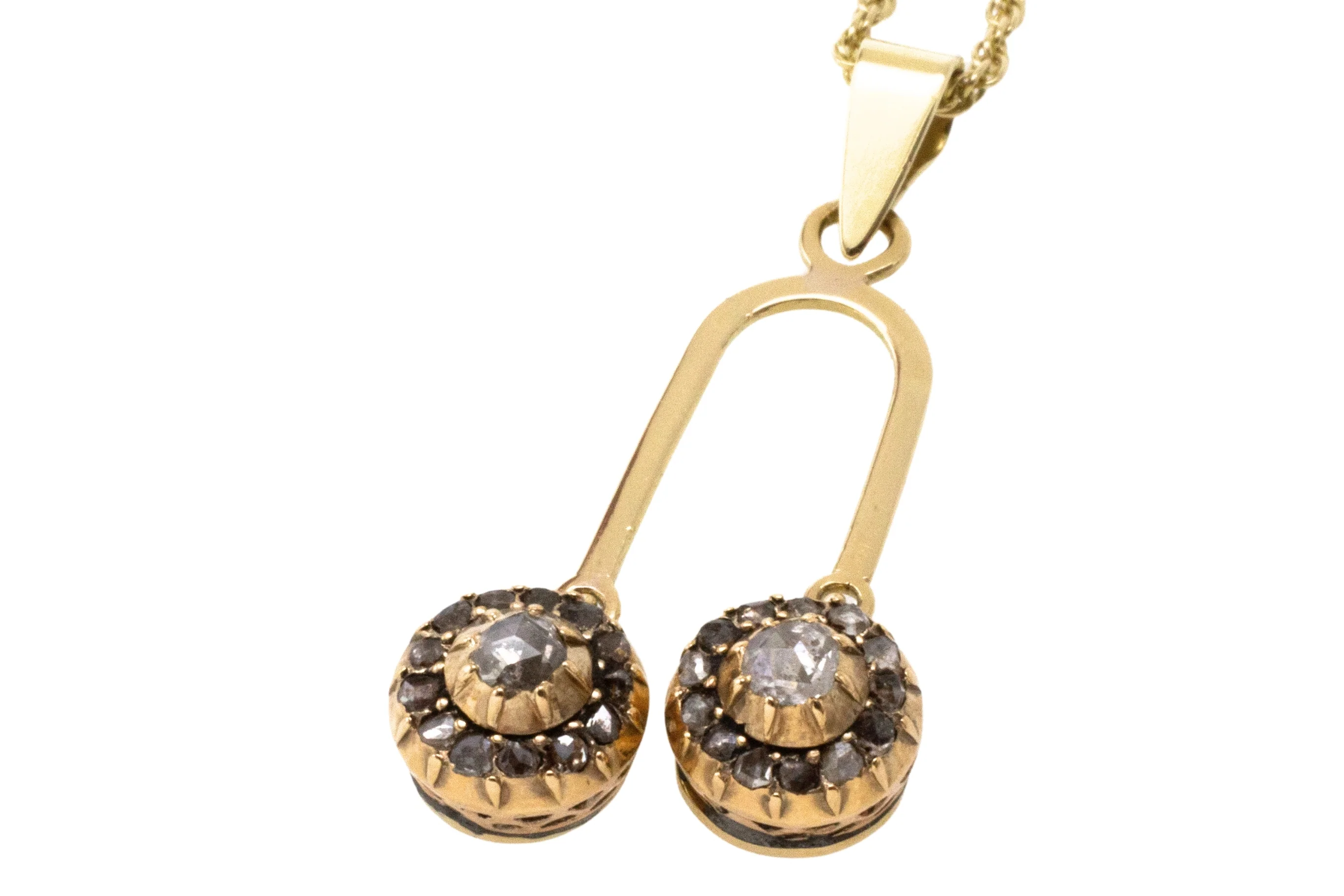 Double rose diamond pendant in 14 carat gold - Image 3