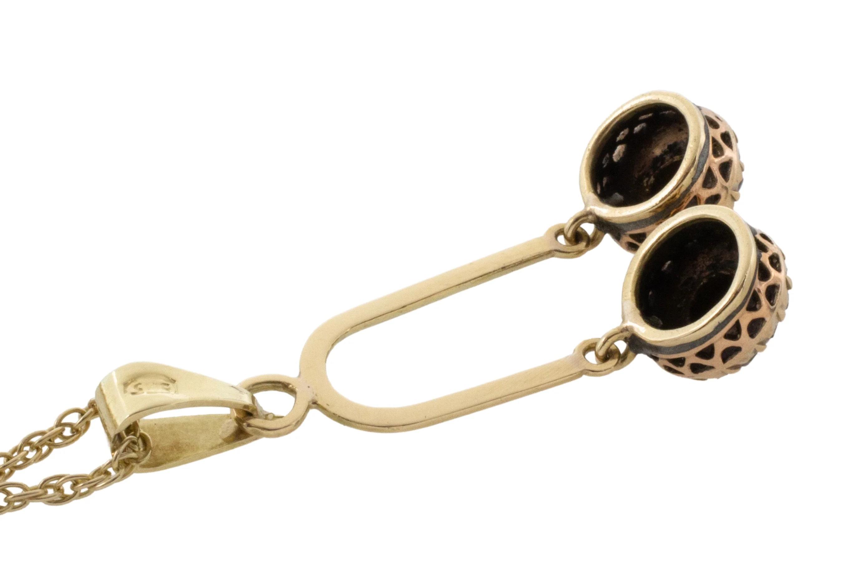 Double rose diamond pendant in 14 carat gold - Image 4