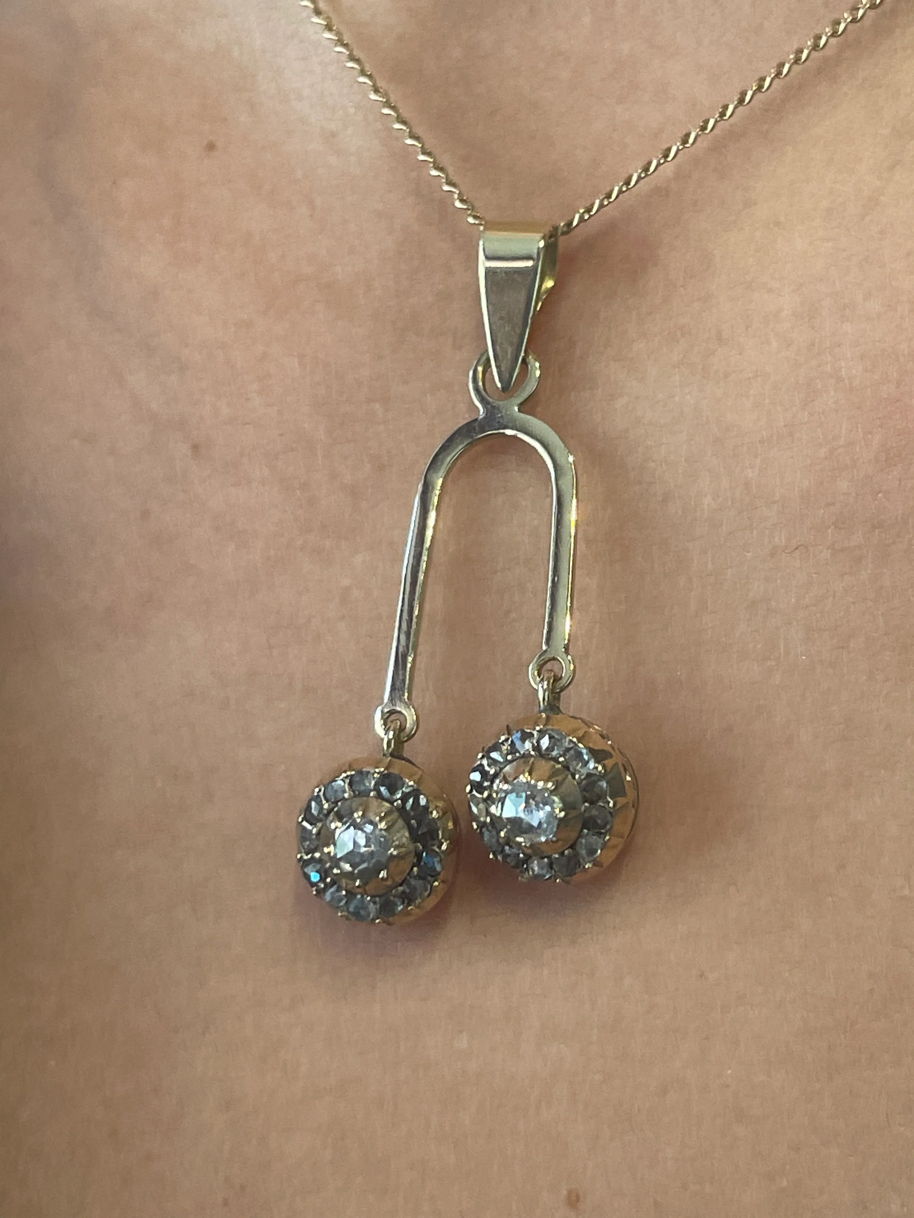 Double rose diamond pendant in 14 carat gold - Image 5