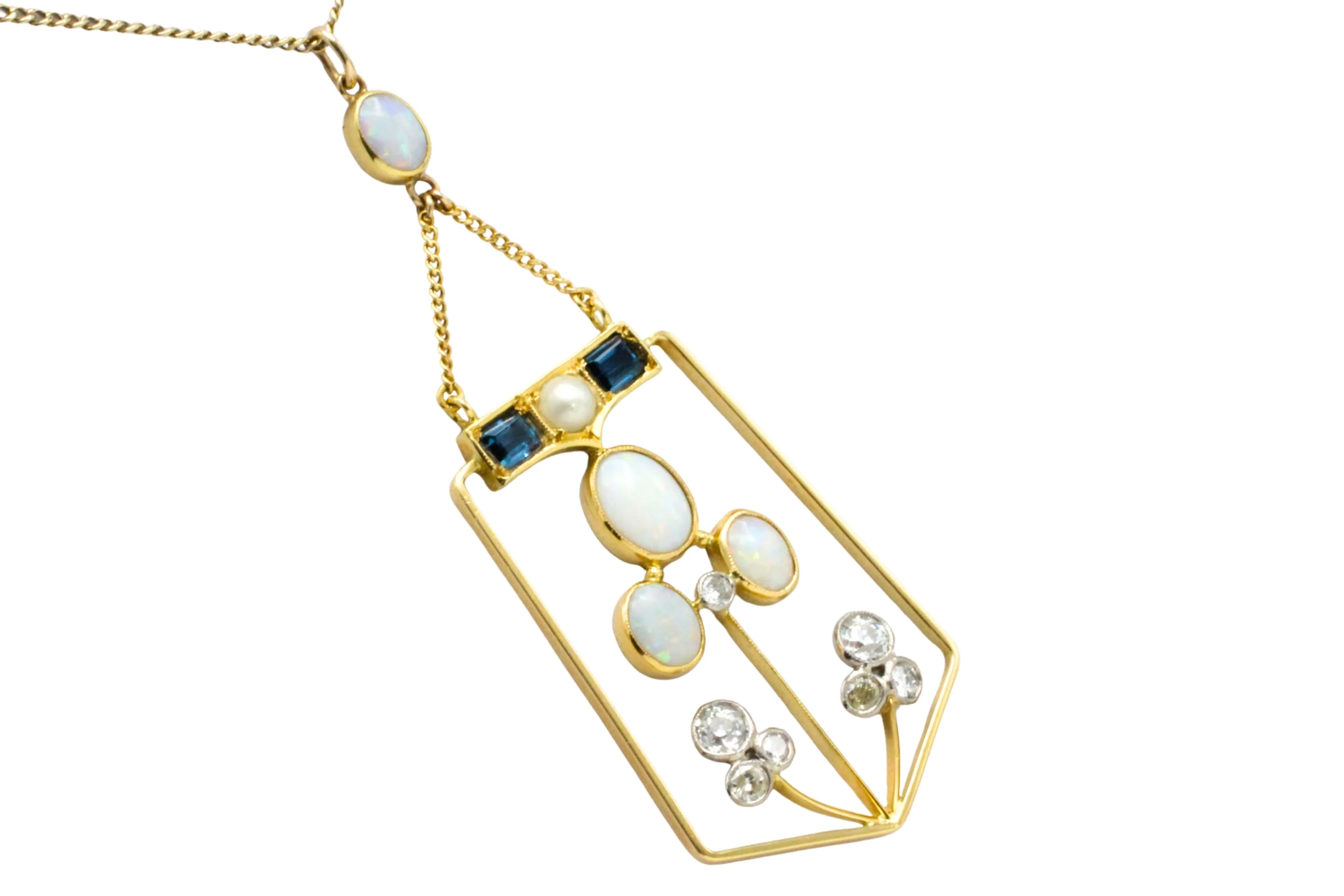 Edwardian diamond, opal, sapphire and pearl pendant