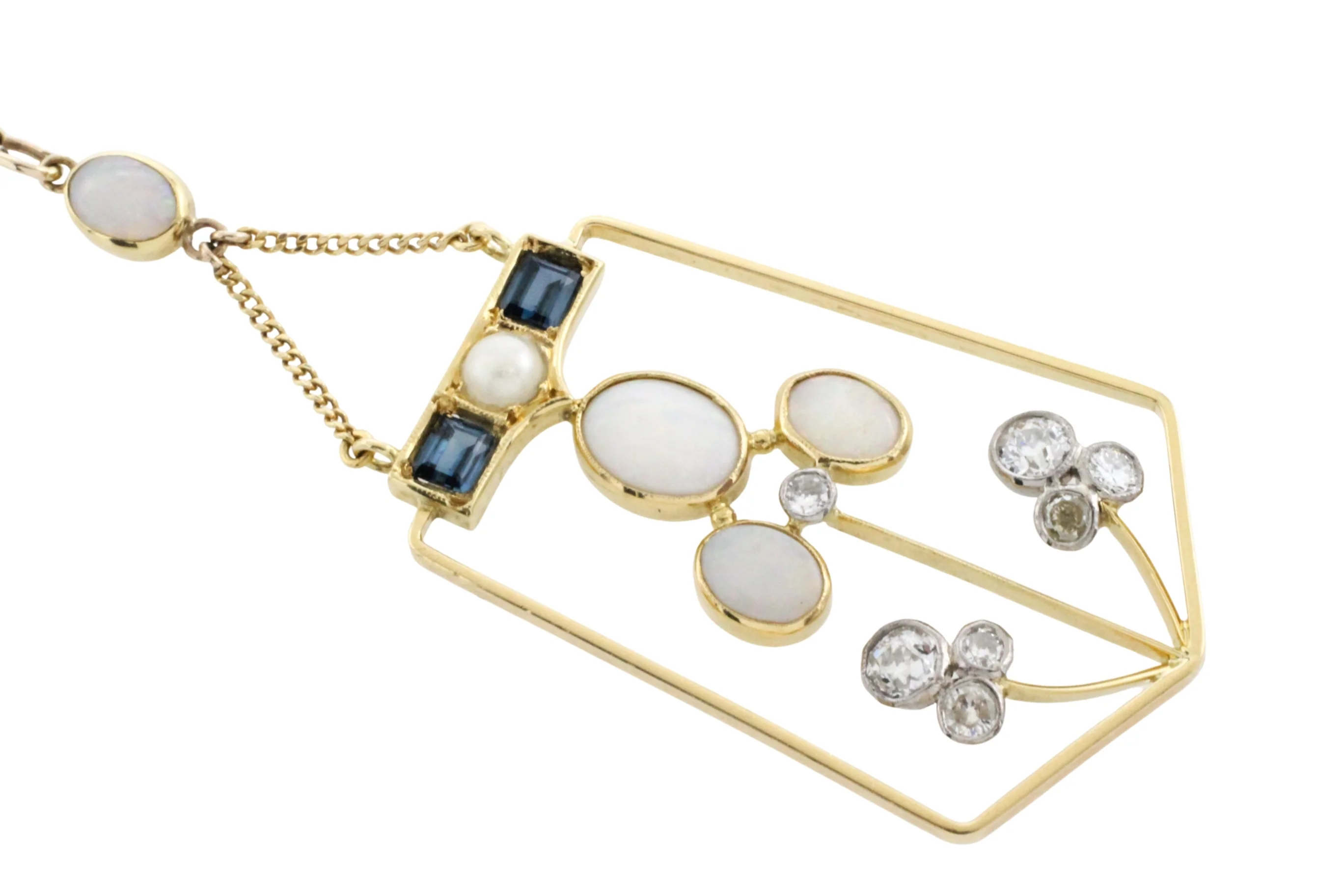 Edwardian diamond, opal, sapphire and pearl pendant - Image 2