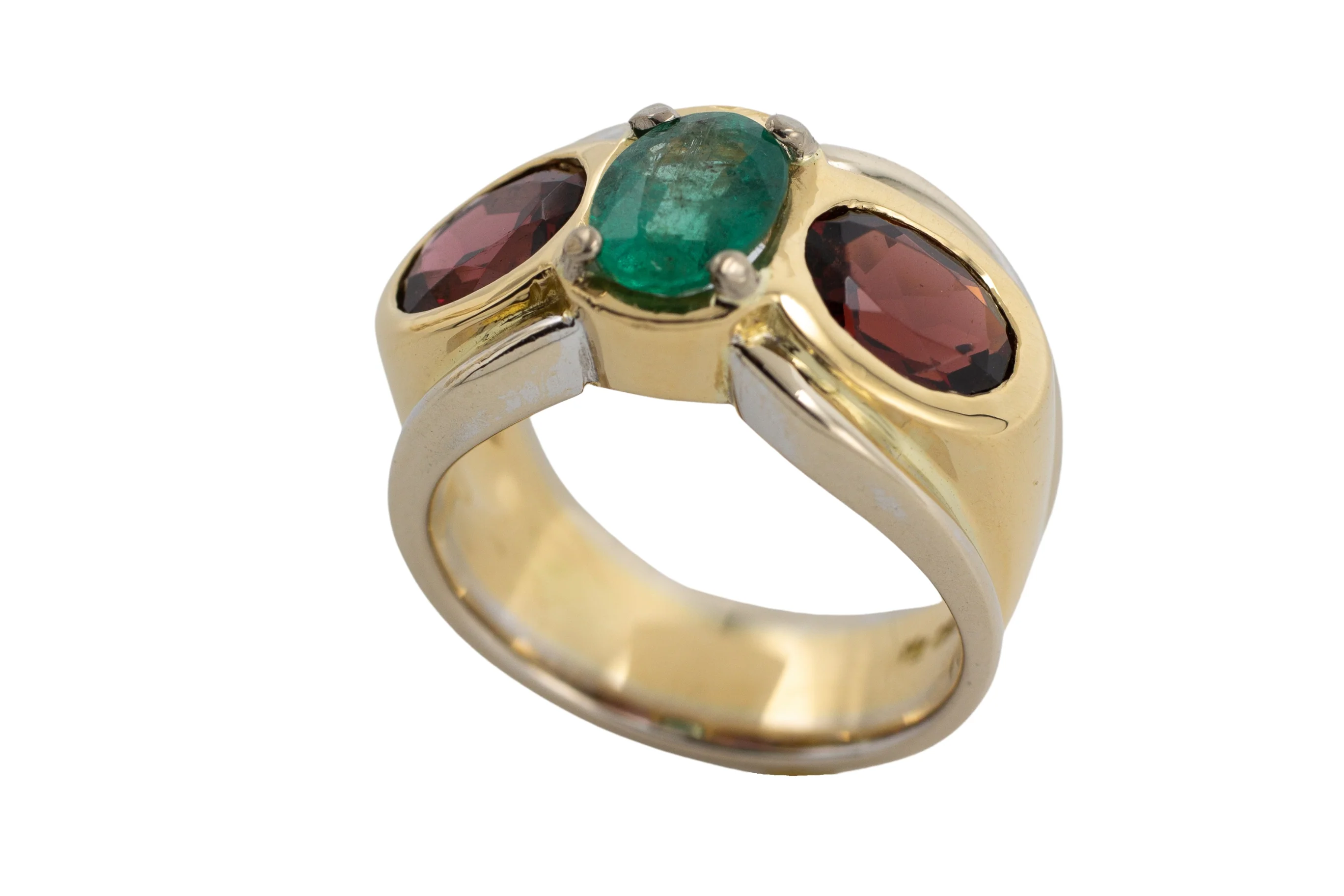 Emerald and garnet ring in 18 carat gold - Image 2