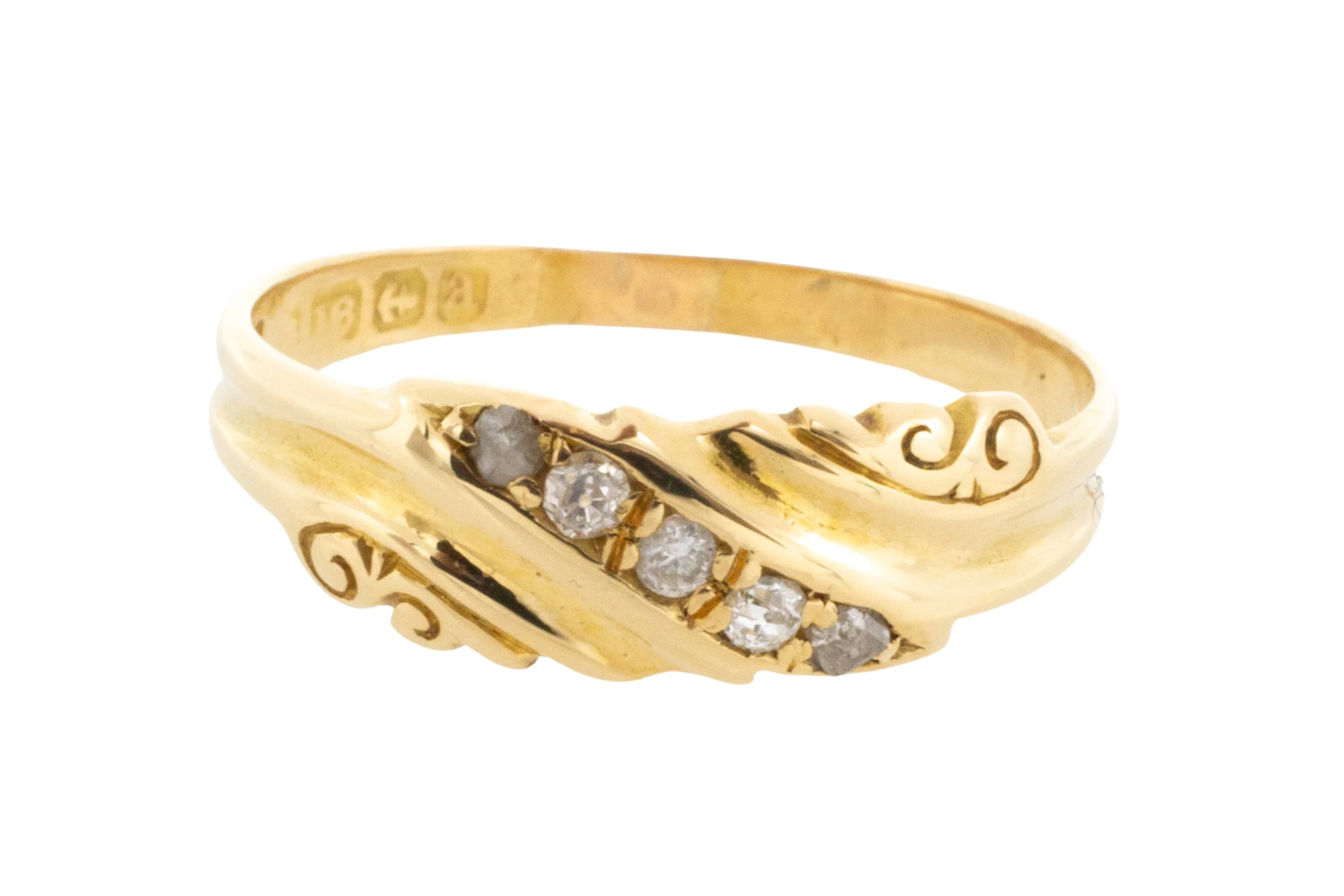 Five stone old cut diamond ring from 1900 - Image 2