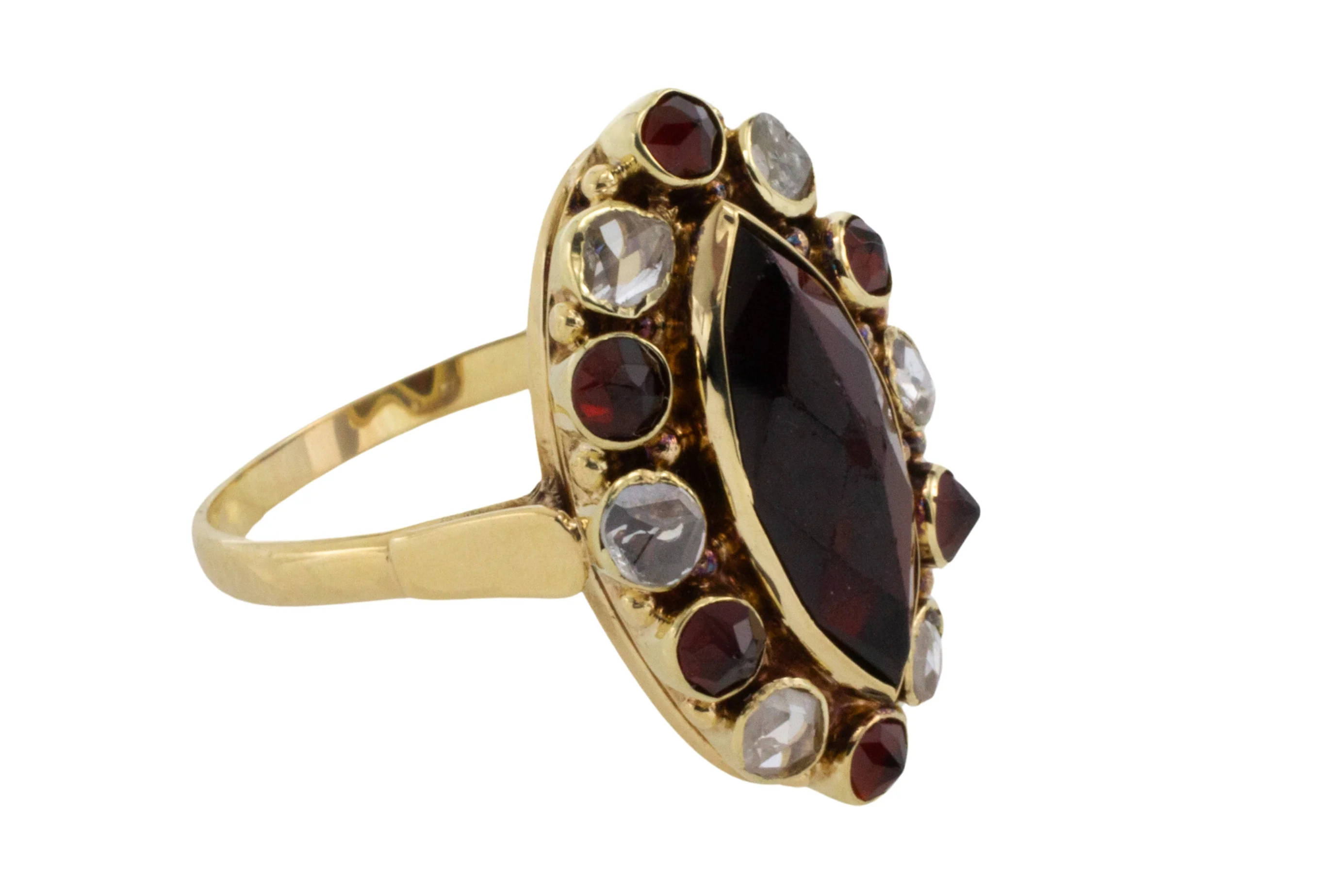 Garnet and rose diamond 14 carat gold ring - Image 3