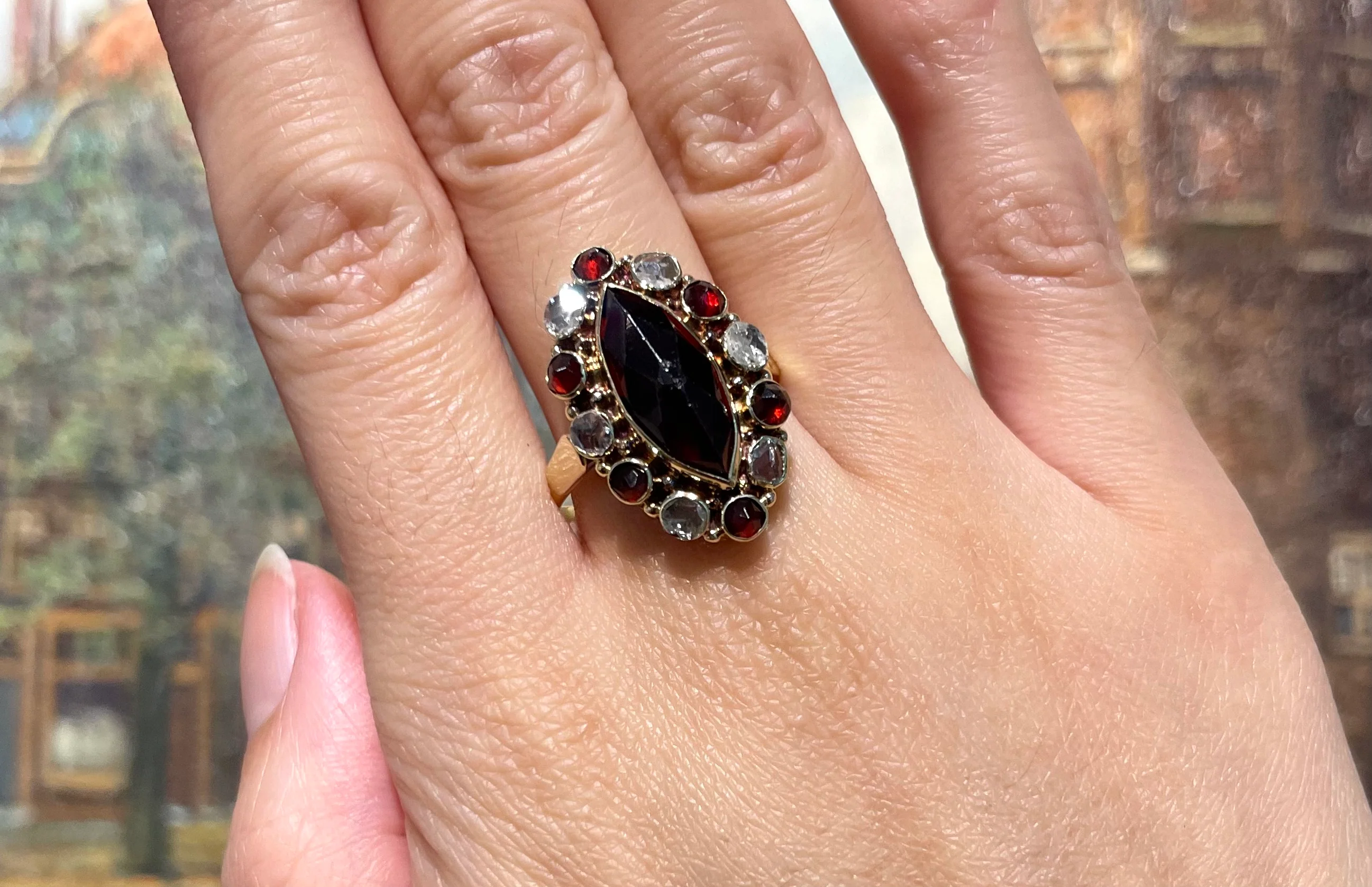 Garnet and rose diamond 14 carat gold ring - Image 7