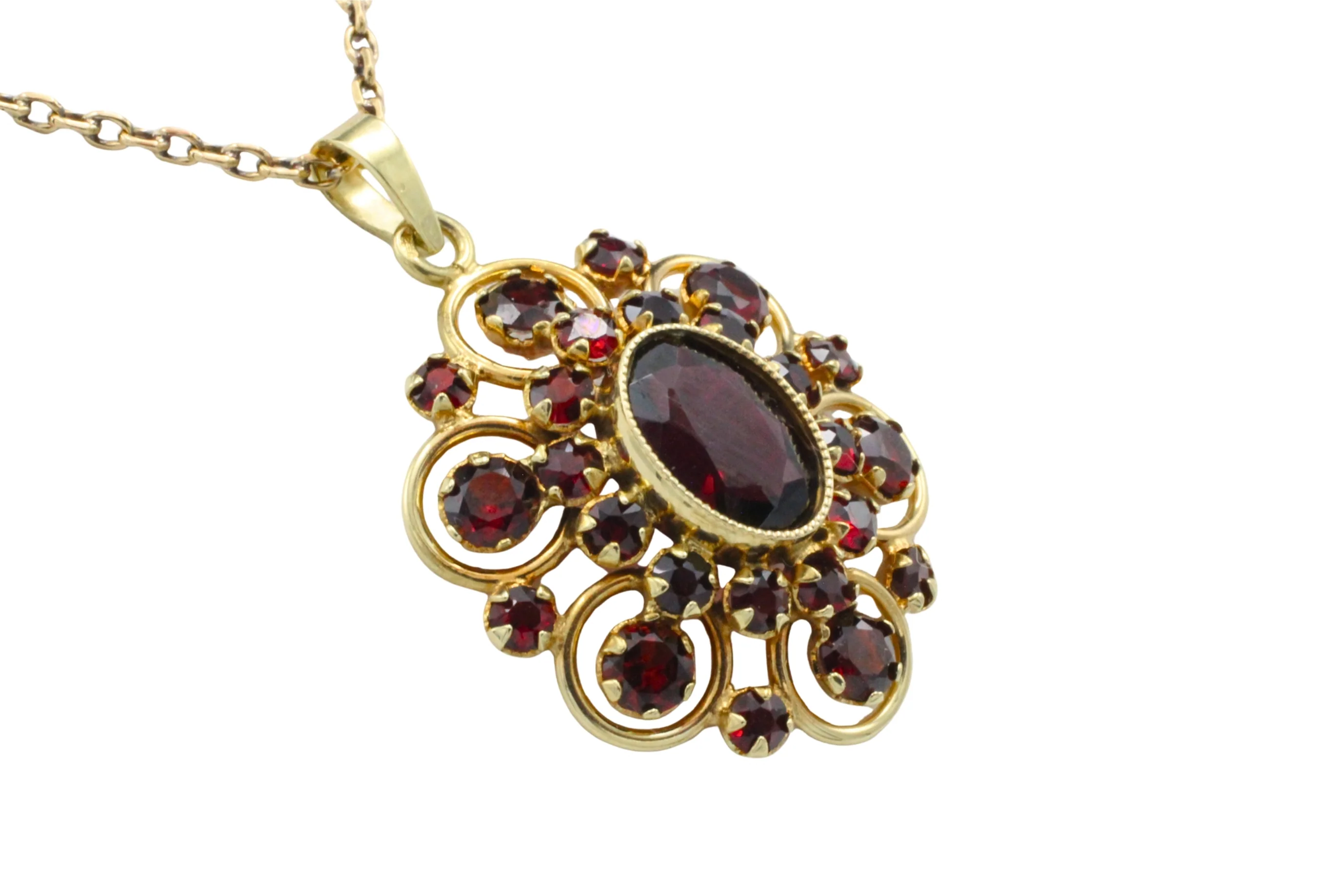 Garnet pendant with chain in 14 carat gold - Image 3