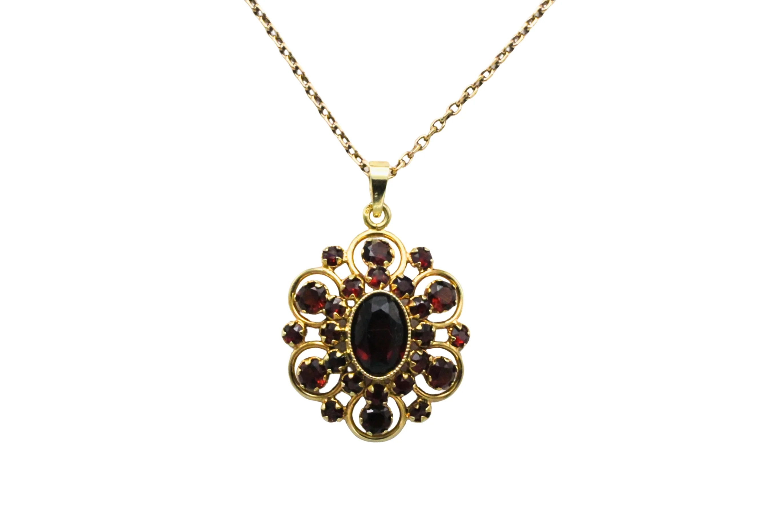 Garnet pendant with chain in 14 carat gold - Image 4