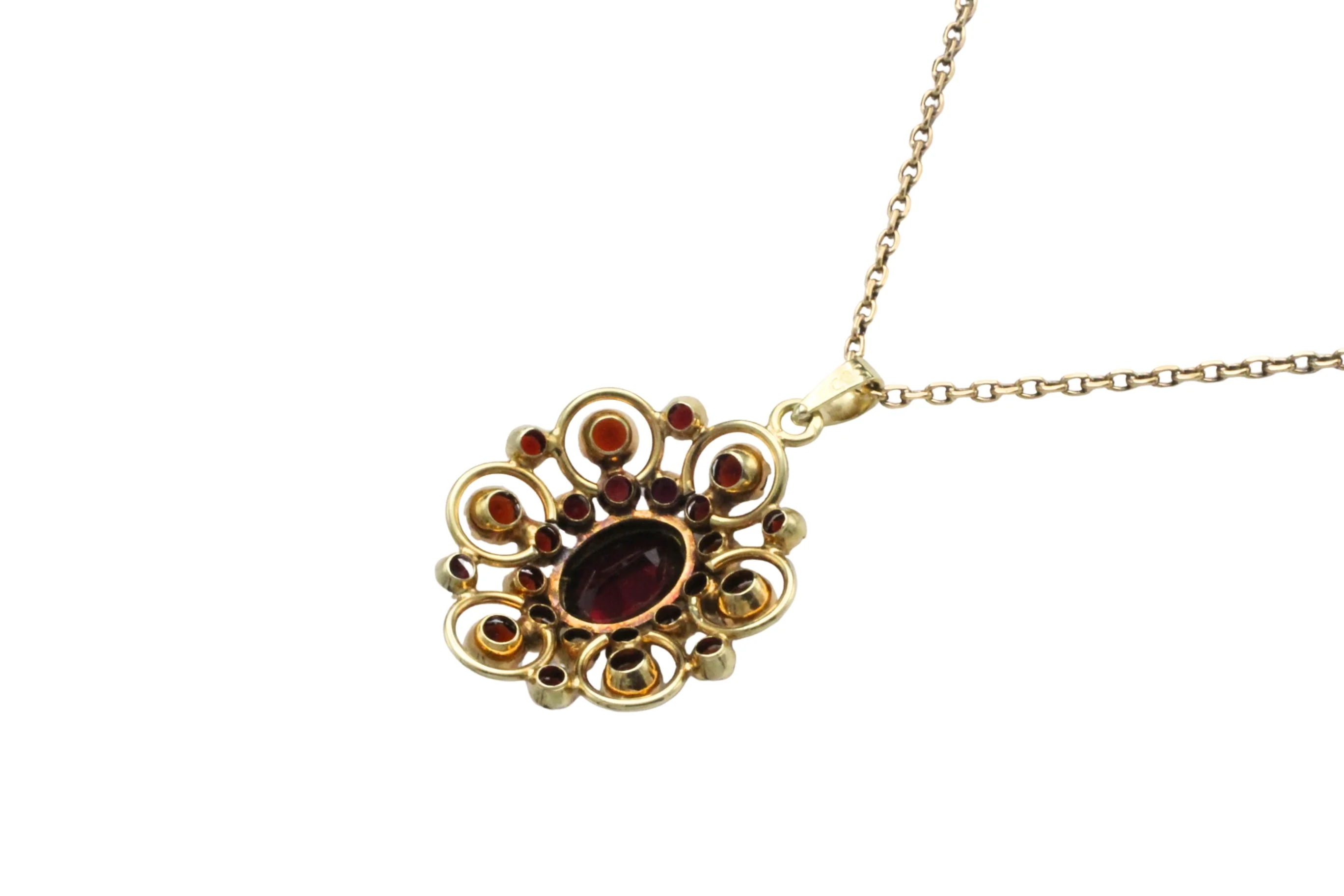 Garnet pendant with chain in 14 carat gold - Image 6