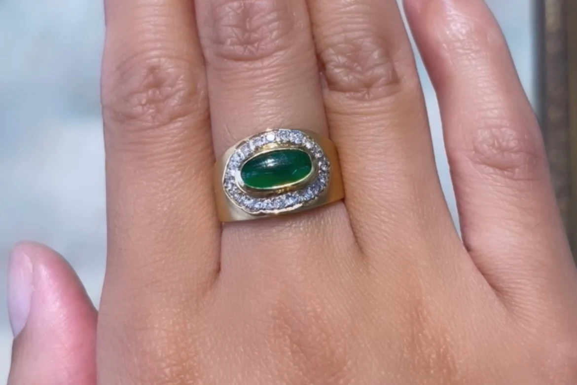 Jade and diamond ring in 18 carat gold - Image 5