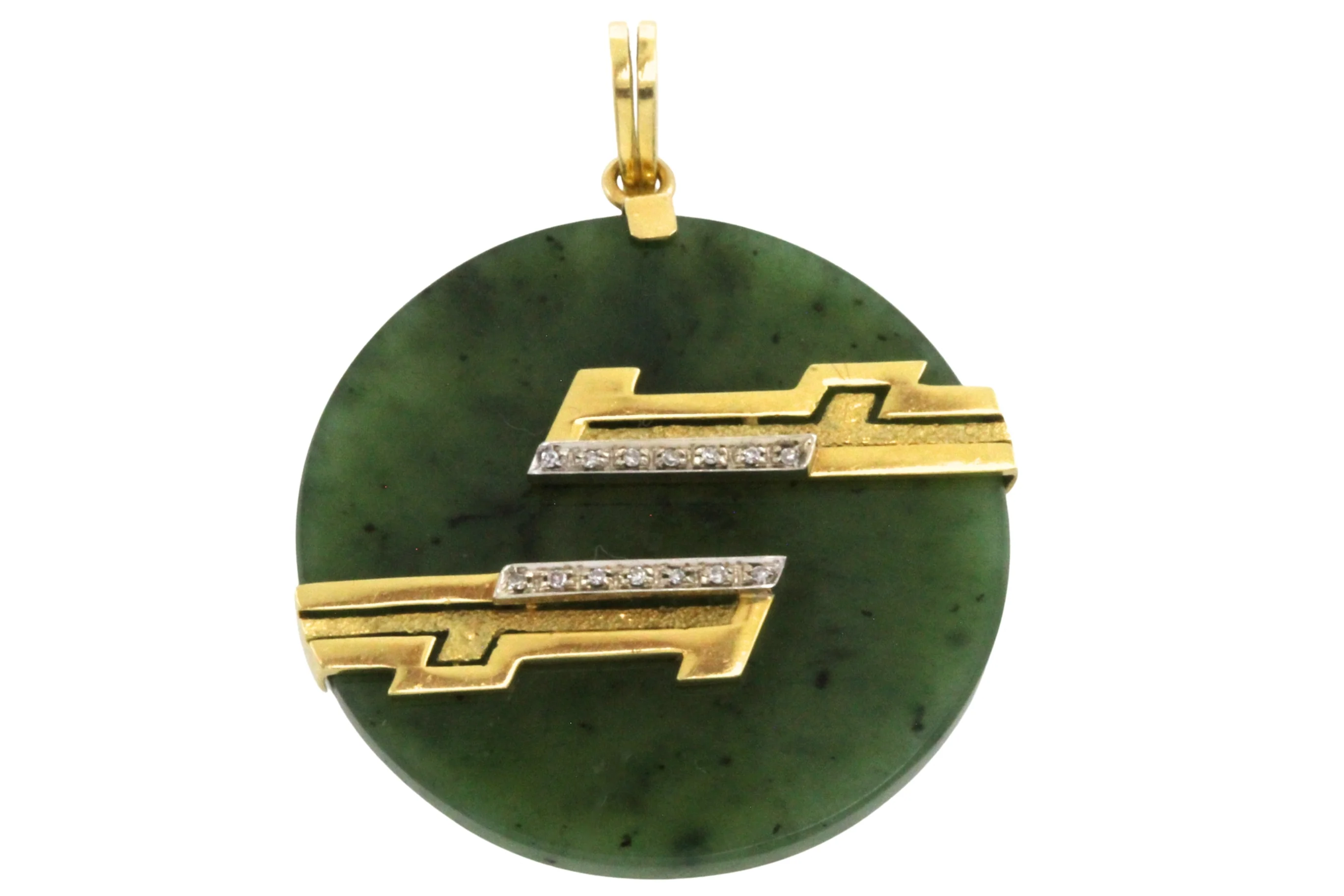 Jade pendant in 18 carat gold with diamonds - Image 2