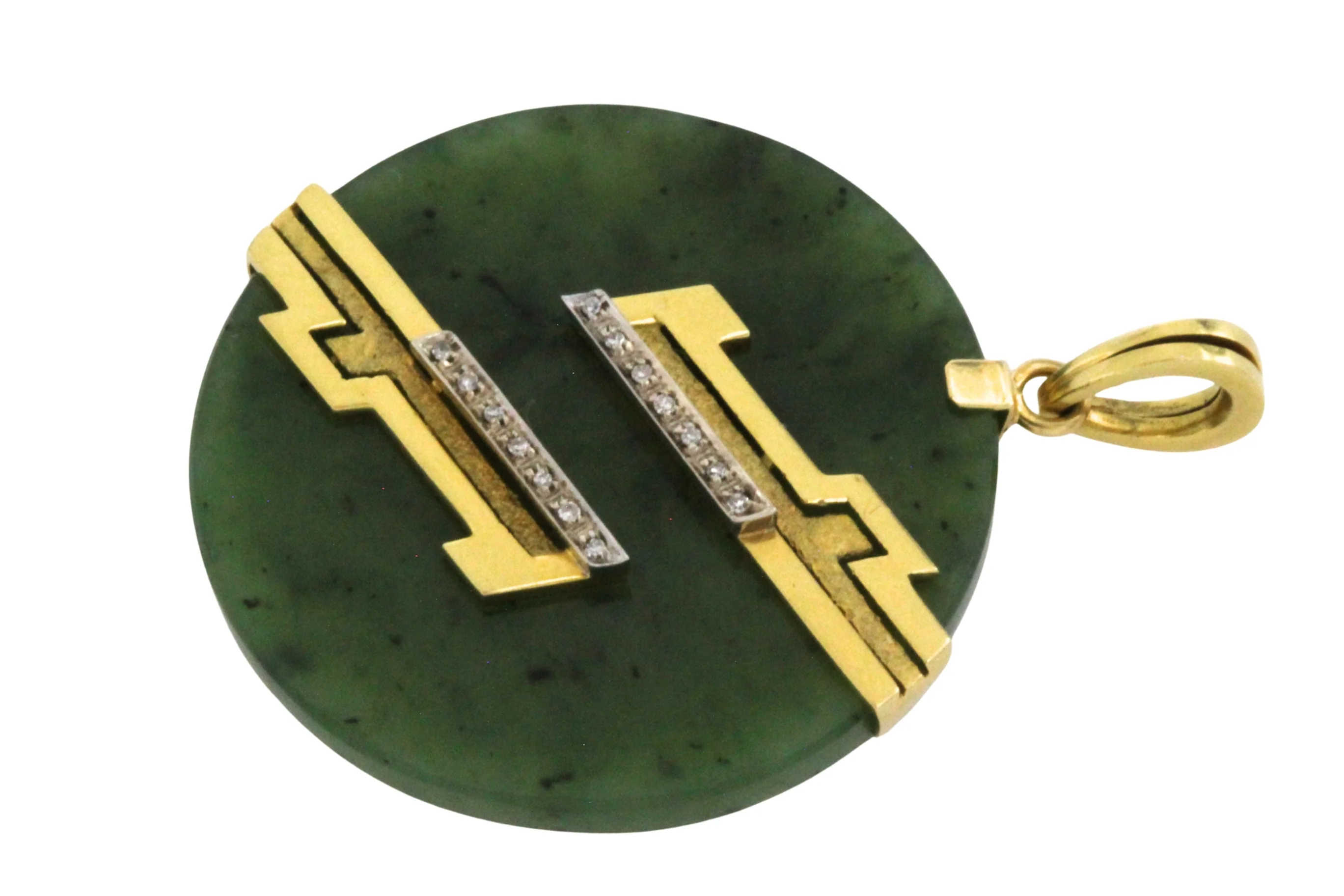 Jade pendant in 18 carat gold with diamonds - Image 3