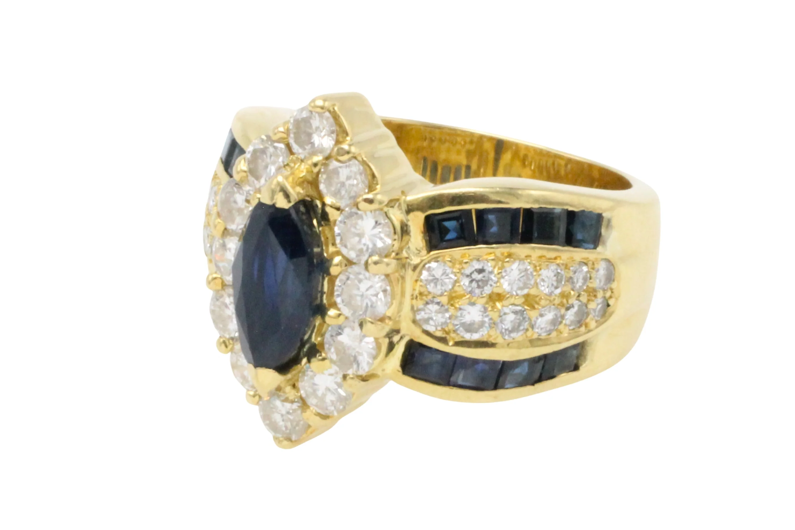 Marquise sapphire and diamond ring in 18 carat gold - Image 2