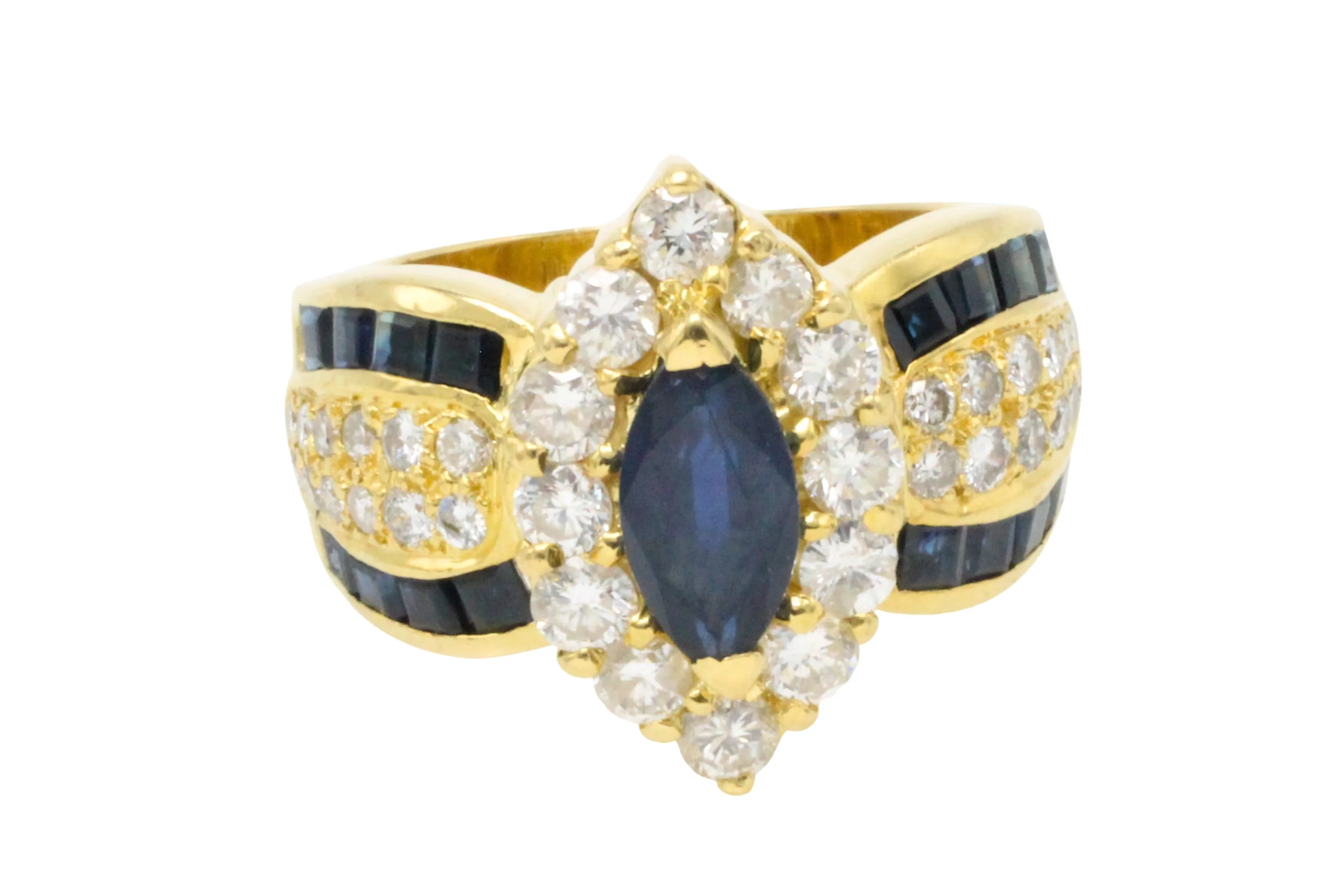 Marquise sapphire and diamond ring in 18 carat gold - Image 5