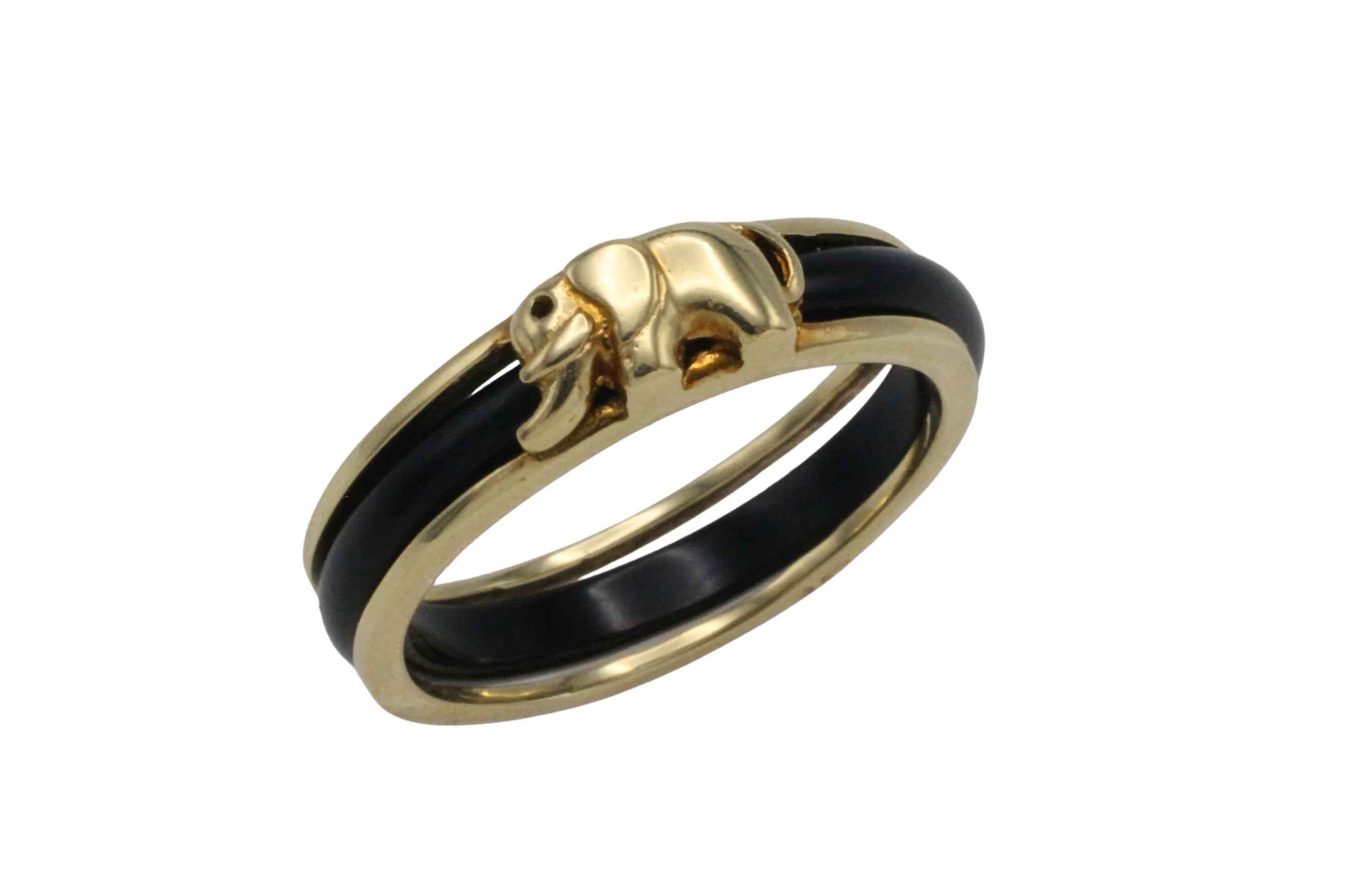 Onyx elephant ring in 14 carat gold