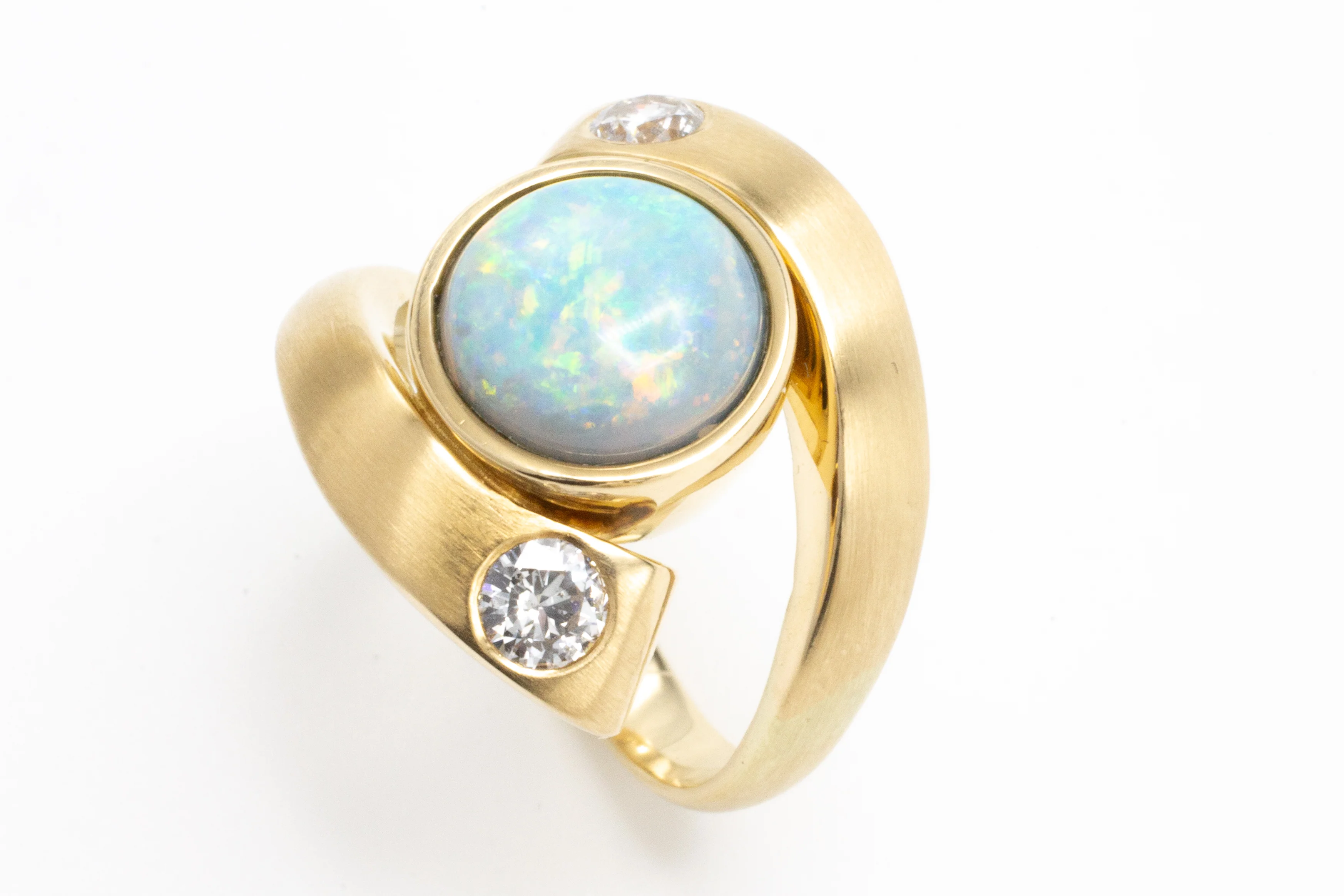 Opal and diamond ring in 14 carat matt gold