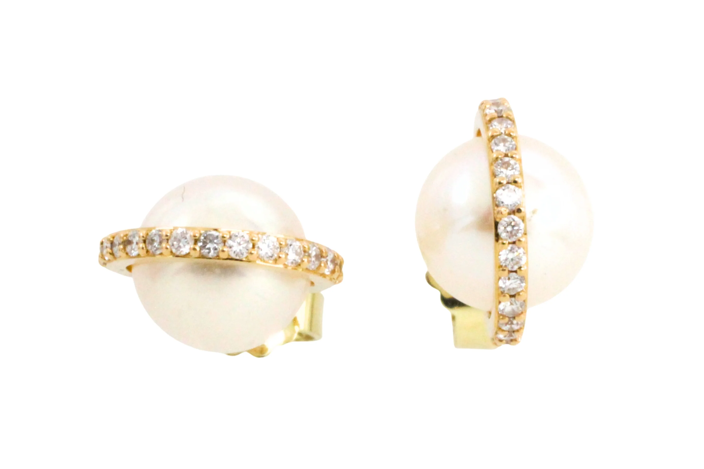 Pearl studs with diamond halos