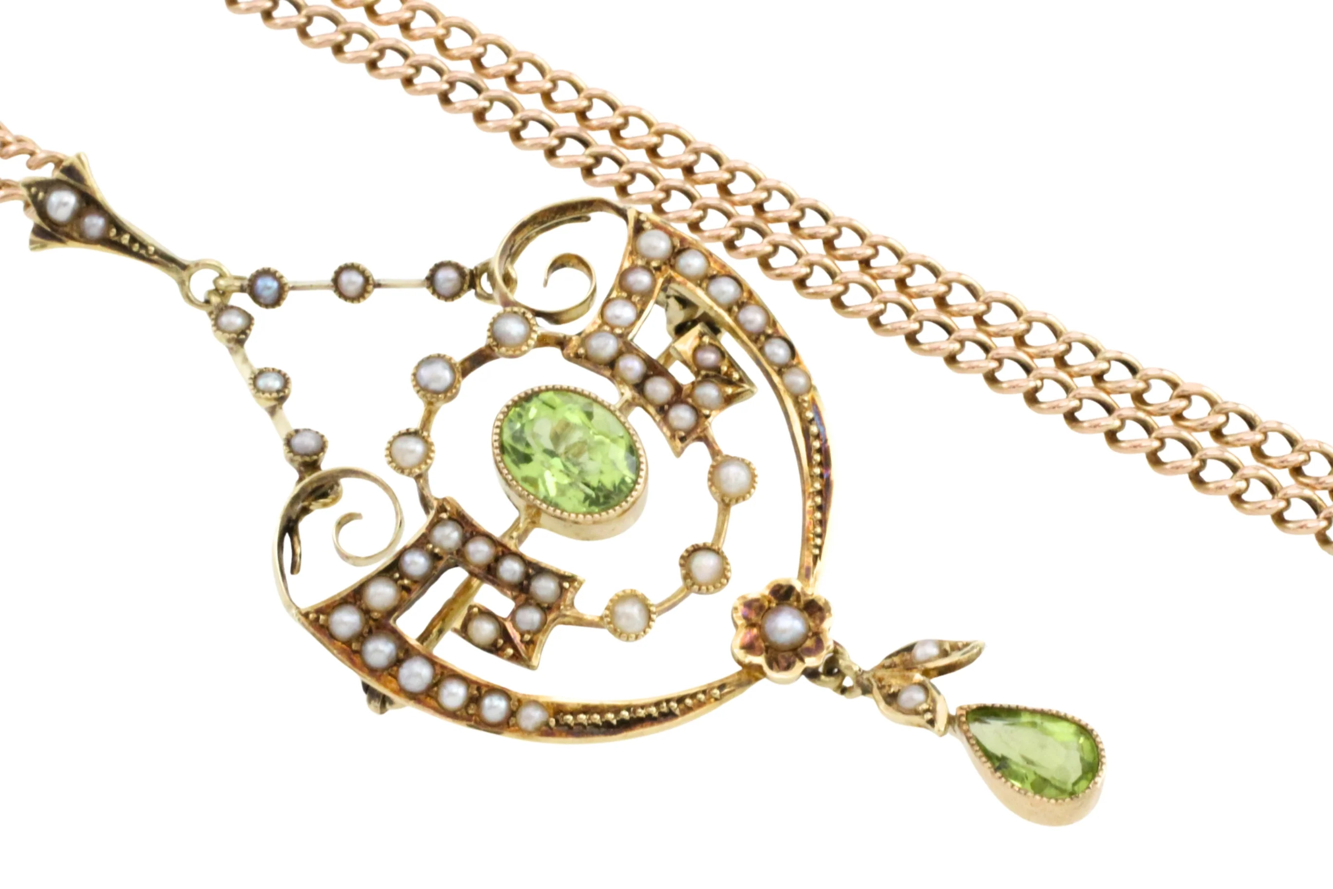 Peridot and pearl pendant and chain - Image 2