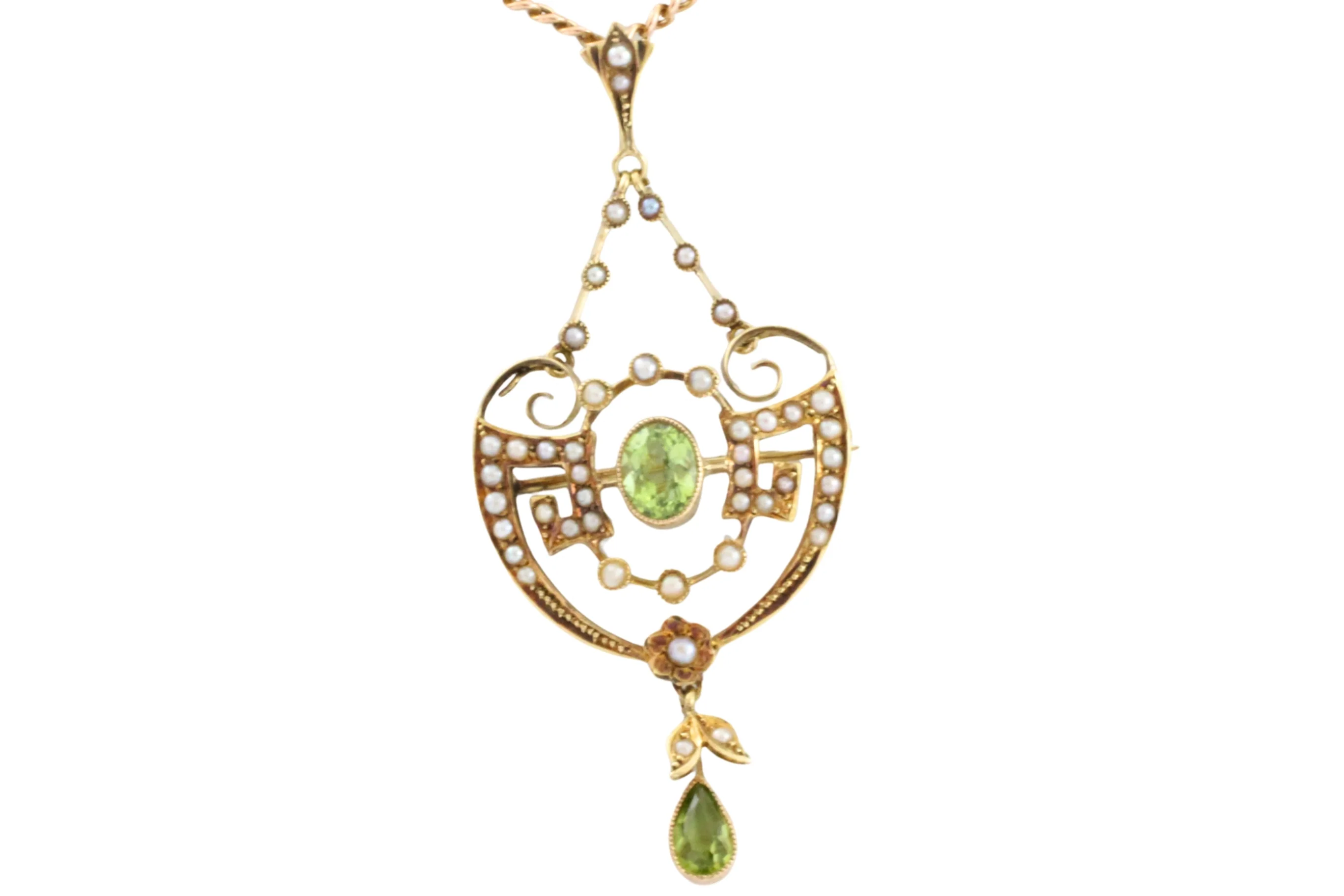 Peridot and pearl pendant and chain - Image 3