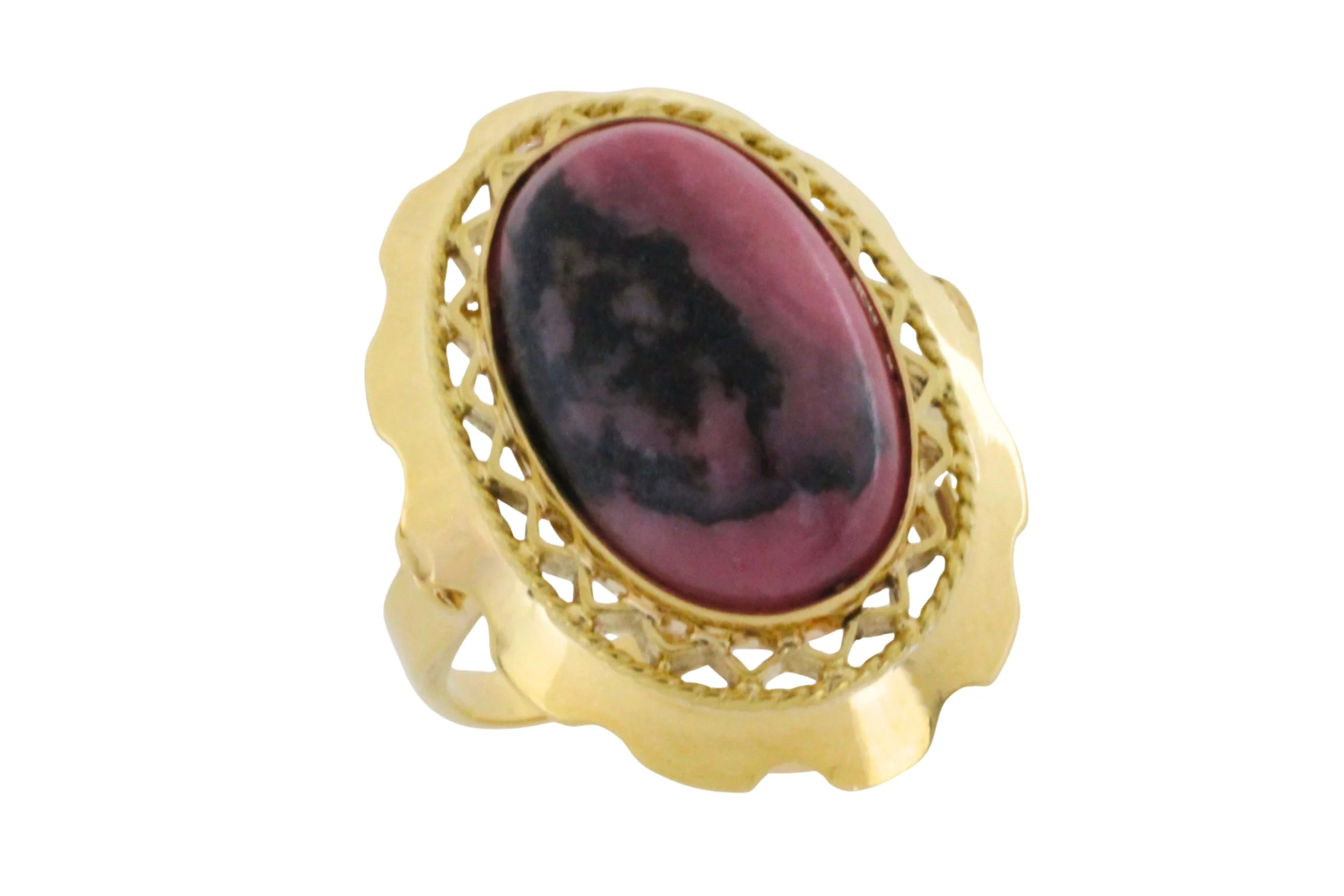 Rhodochrosite ring in 14 carat gold